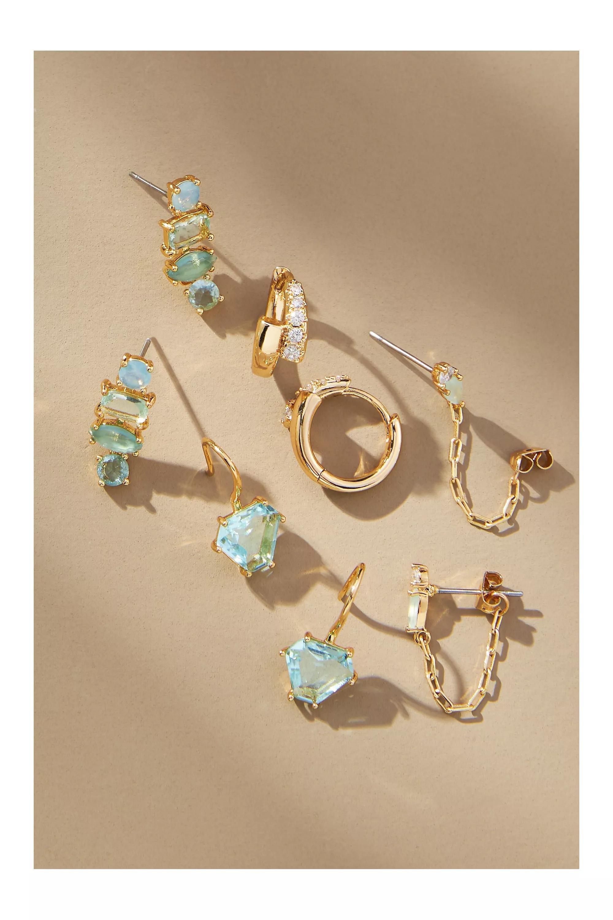 14K Birthstone Huggie Earrings, Set Of 4, Blue, A501_0045, large image number 0