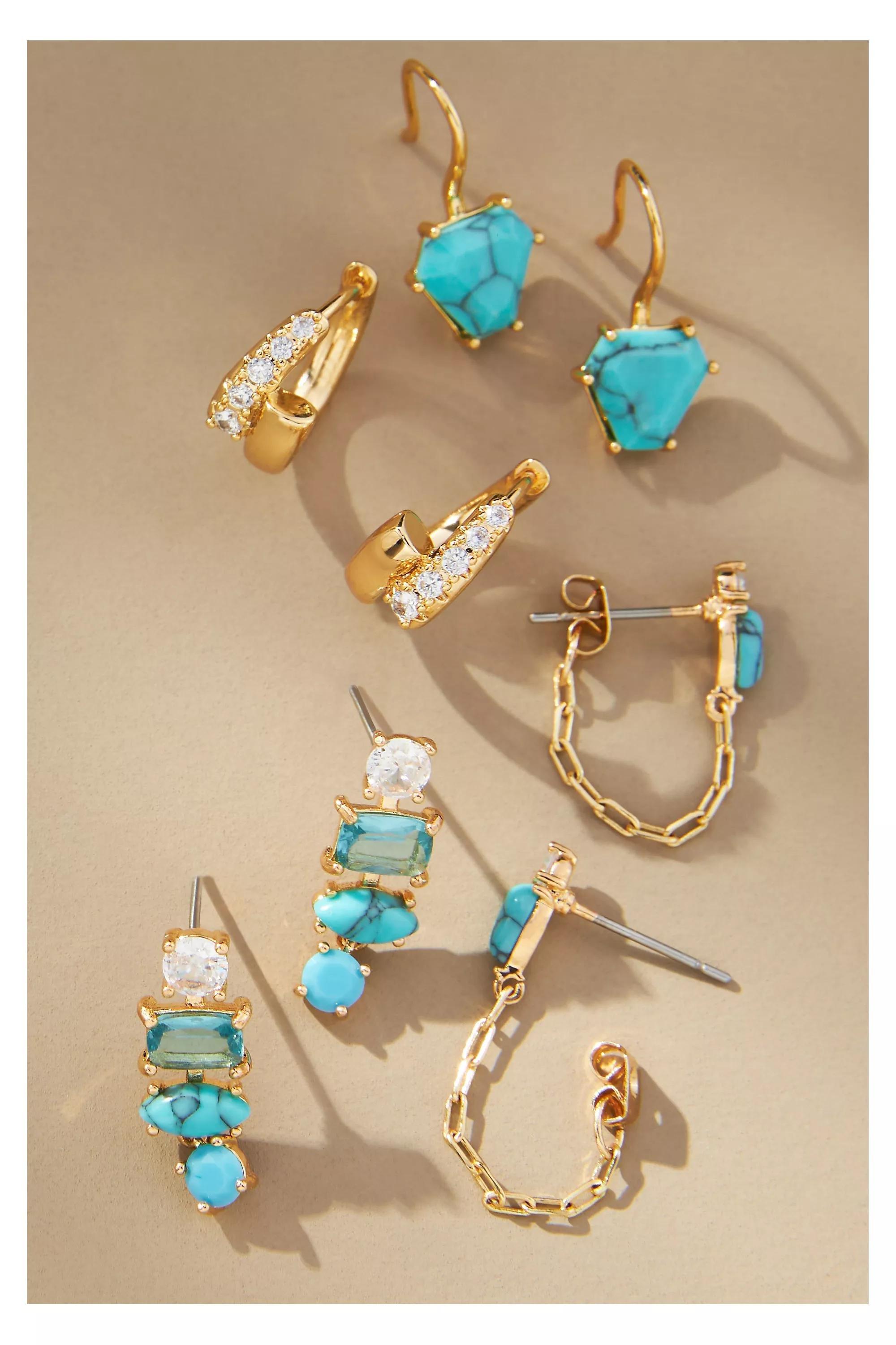 14K Birthstone Huggie Earrings, Set Of 4, Blue, A501_0046, medium