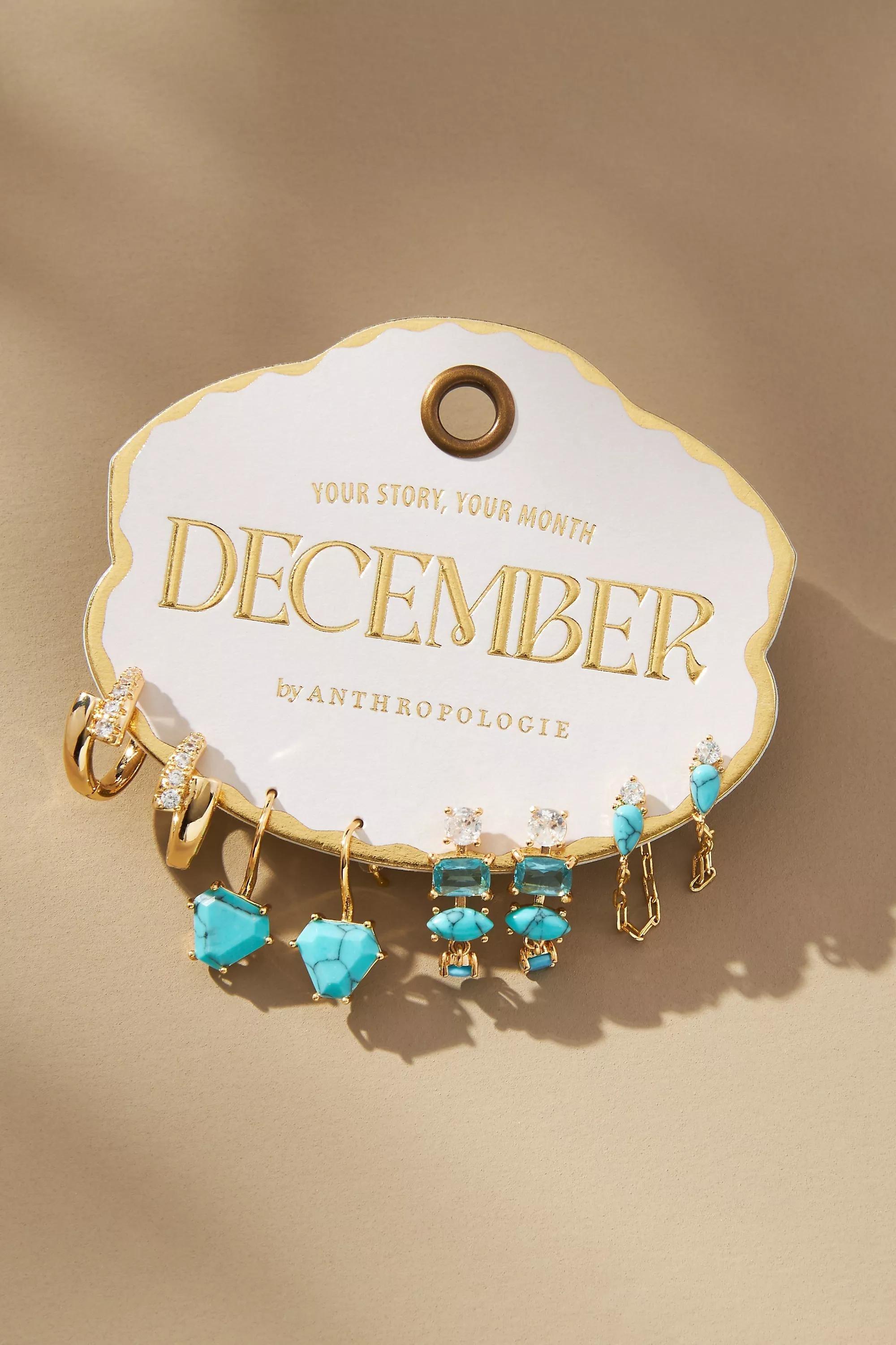 14K Birthstone Huggie Earrings, Set Of 4, Blue, A501_0046, medium