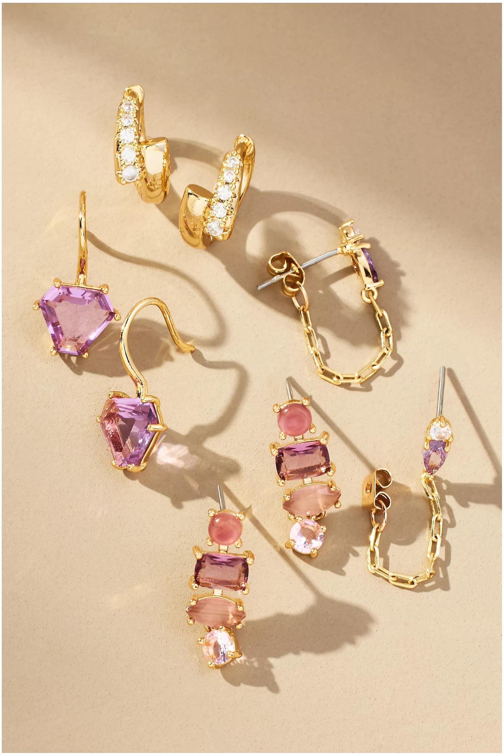 Birthstone Huggie Earrings, Set Of 4, Purple, A501_0053, large image number 0