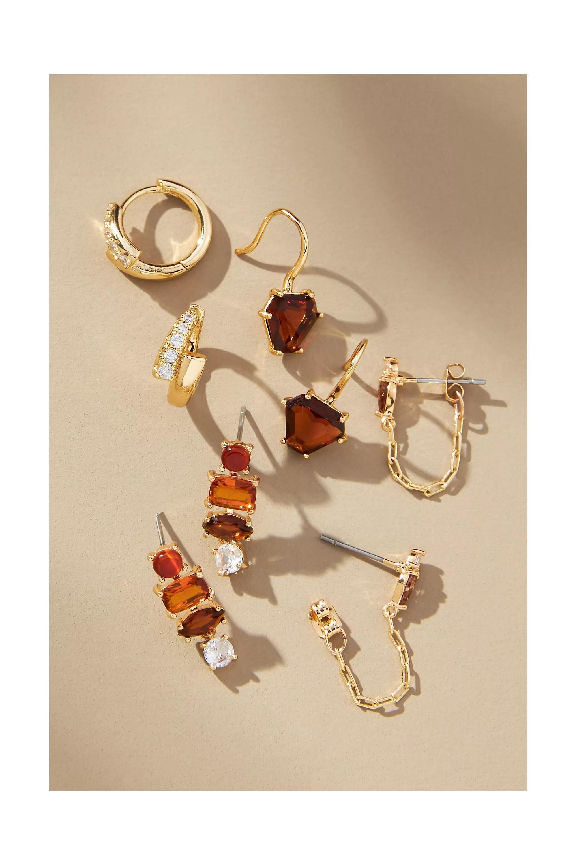 14K Birthstone Huggie Earrings, Set Of 4, Burgundy, A501_0061, large image number 1