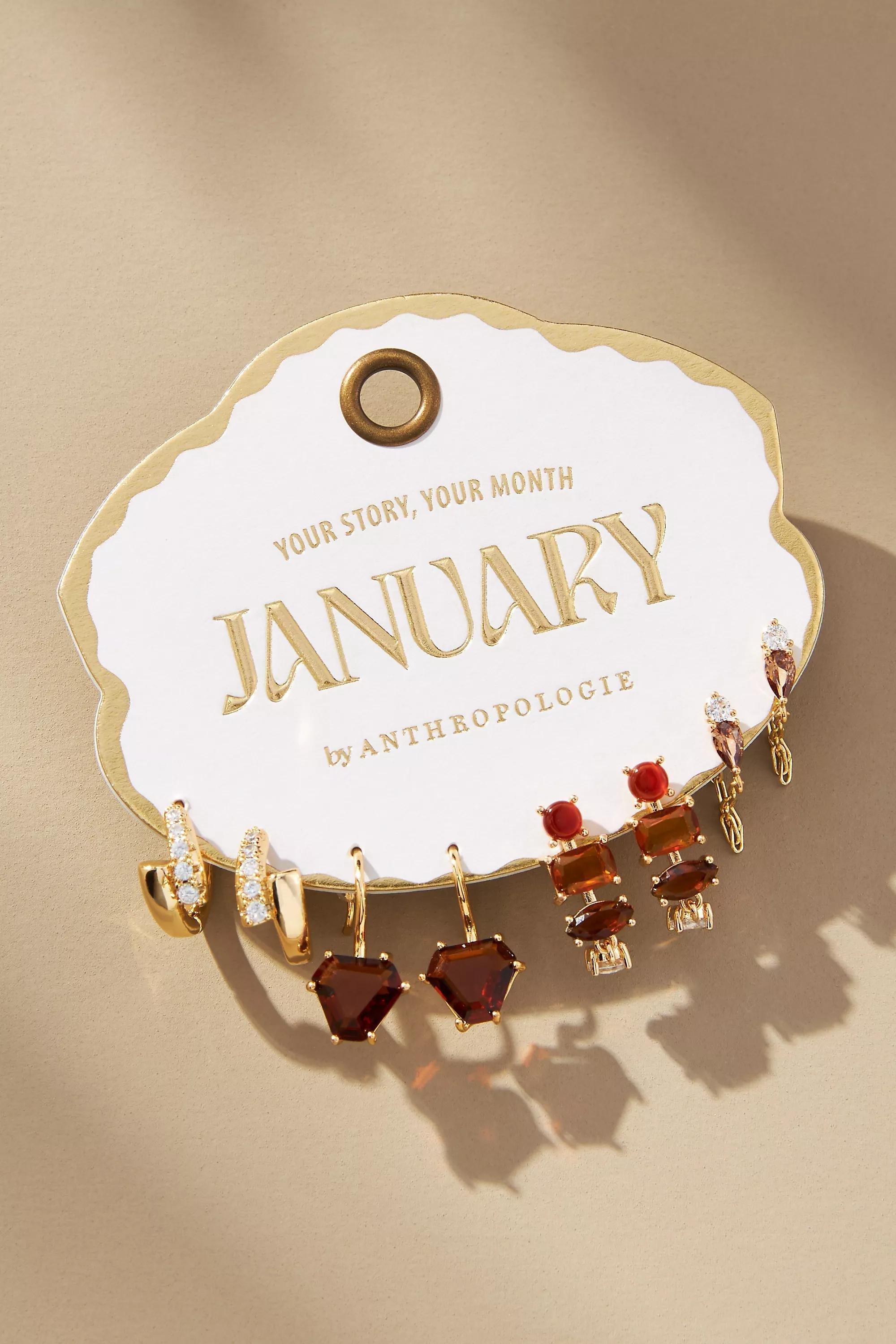 14K Birthstone Huggie Earrings, Set Of 4, Burgundy, A501_0061, large image number 2