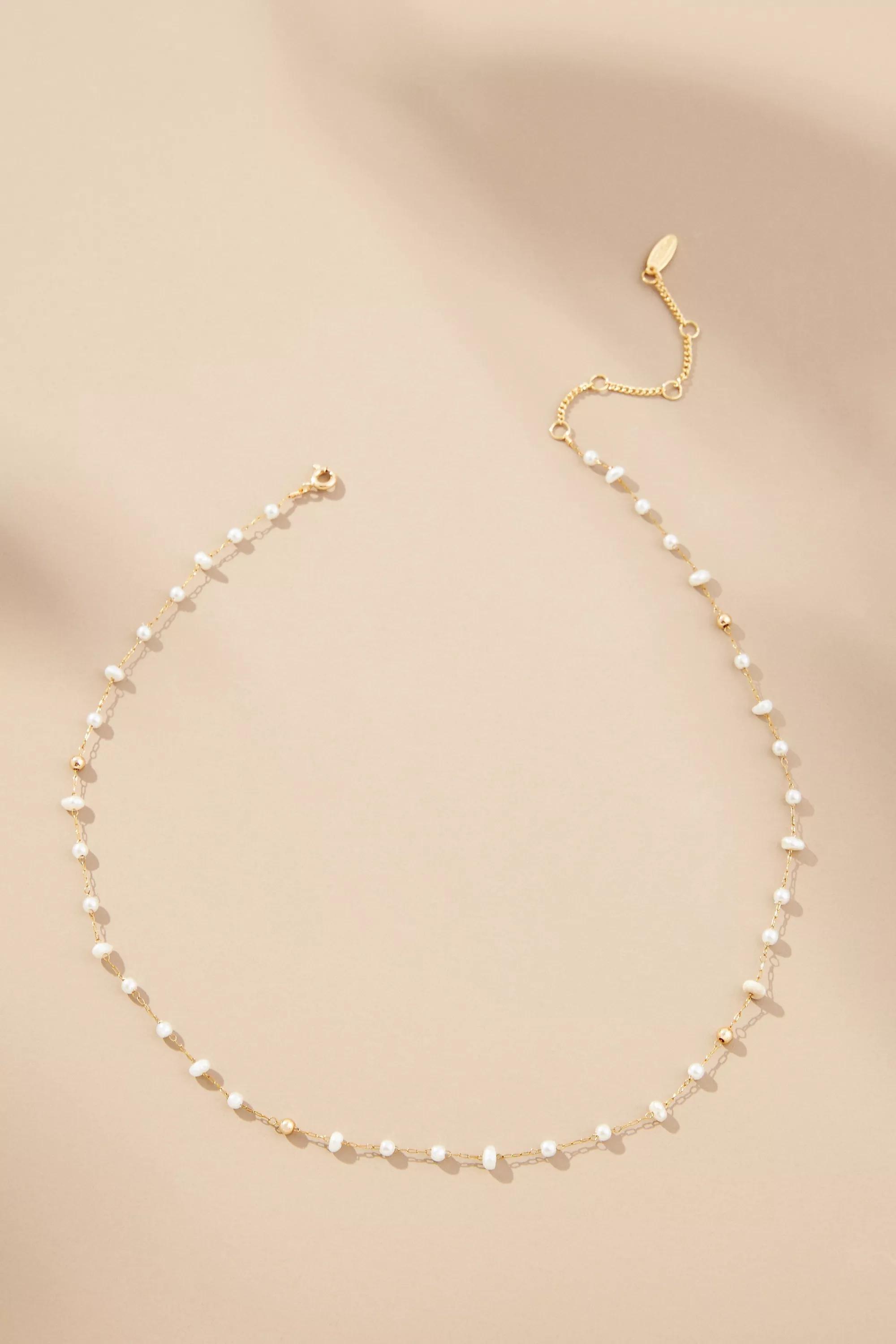 Mixed Bead Dainty Necklace, White, A501_0010, medium