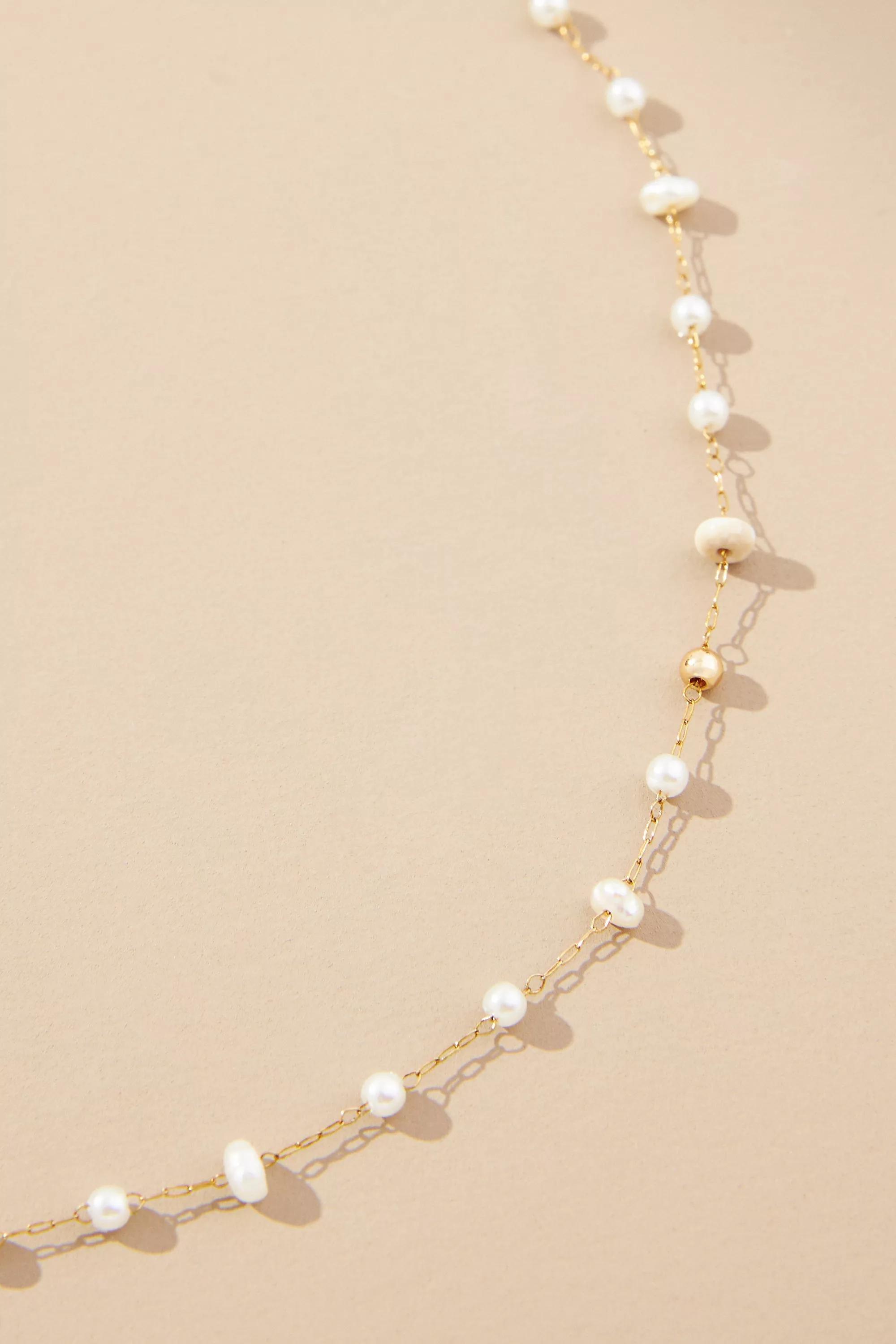 Mixed Bead Dainty Necklace, White, A501_0010, medium