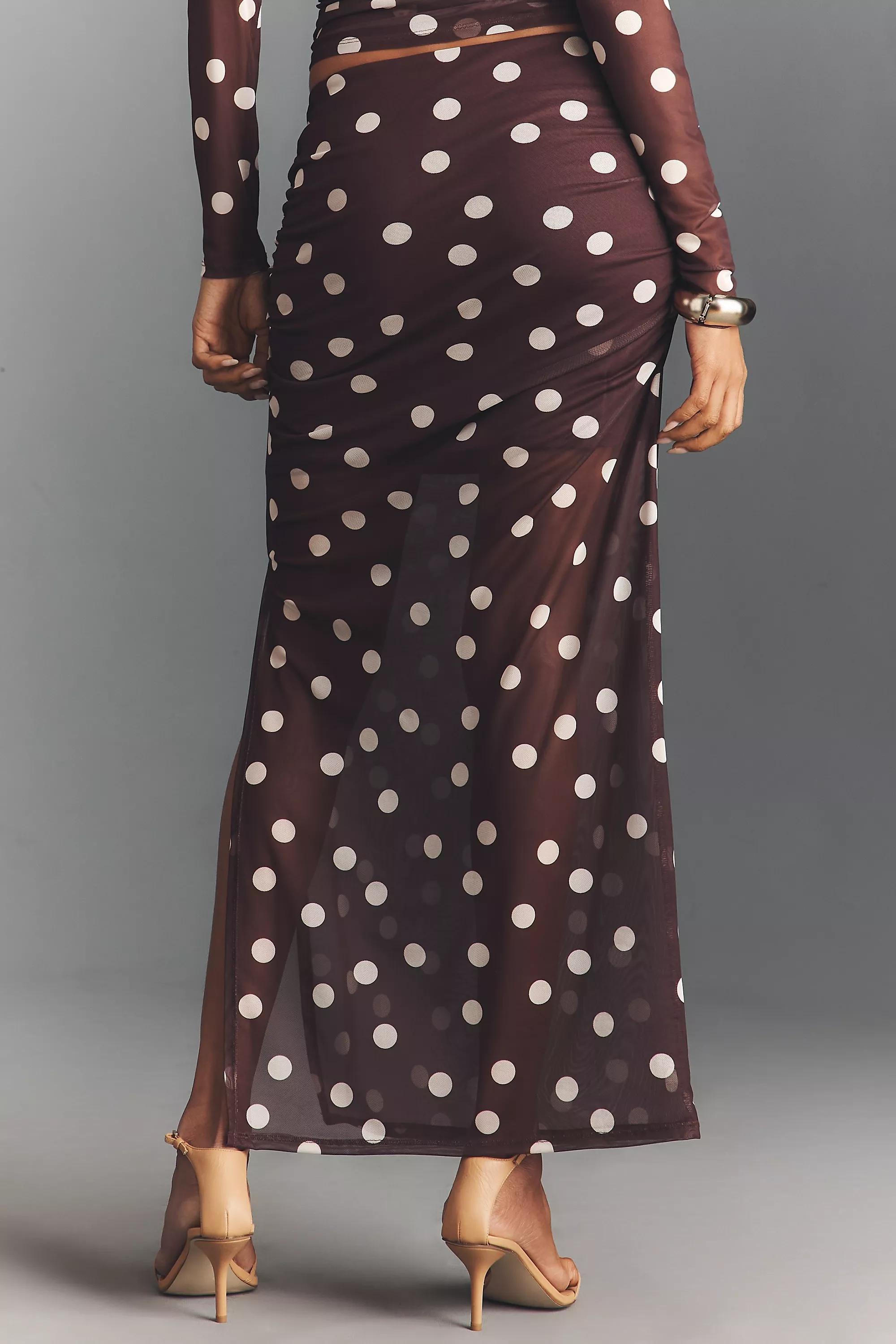 By Maeve Fitted Ruched Mesh Maxi Skirt, Brown, A501_0564, medium