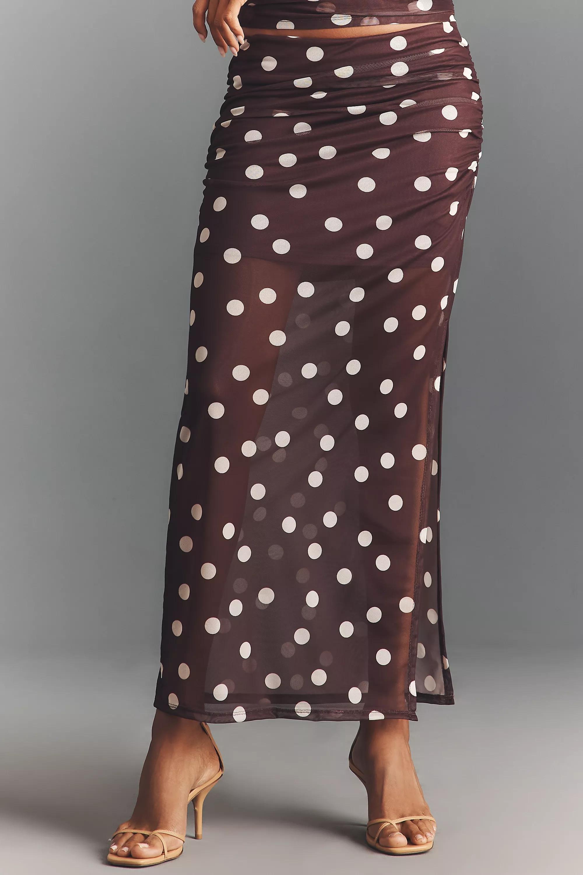 By Maeve Fitted Ruched Mesh Maxi Skirt, Brown, A501_0564, medium