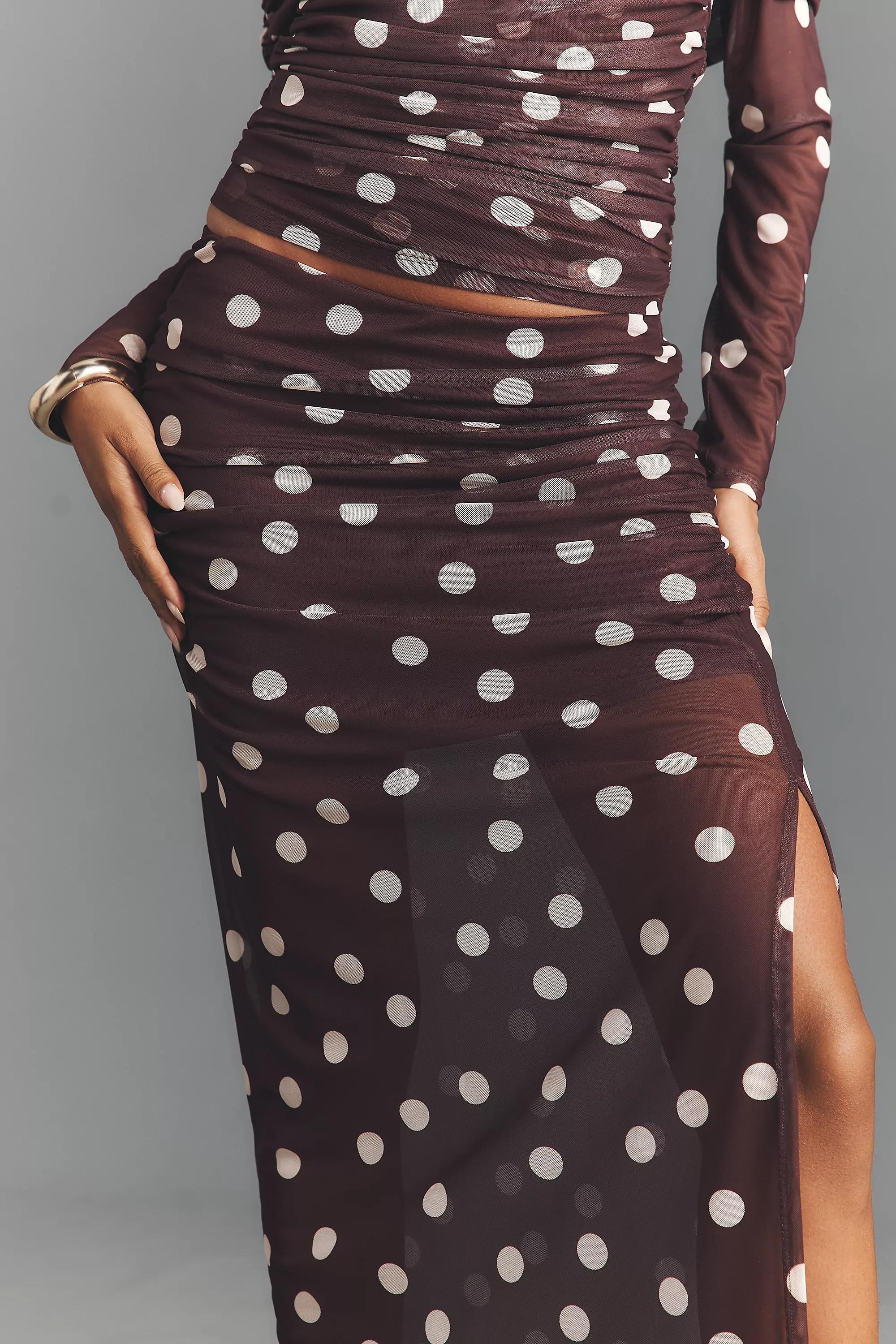 By Maeve Fitted Ruched Mesh Maxi Skirt, Brown, A501_0564, large image number 3