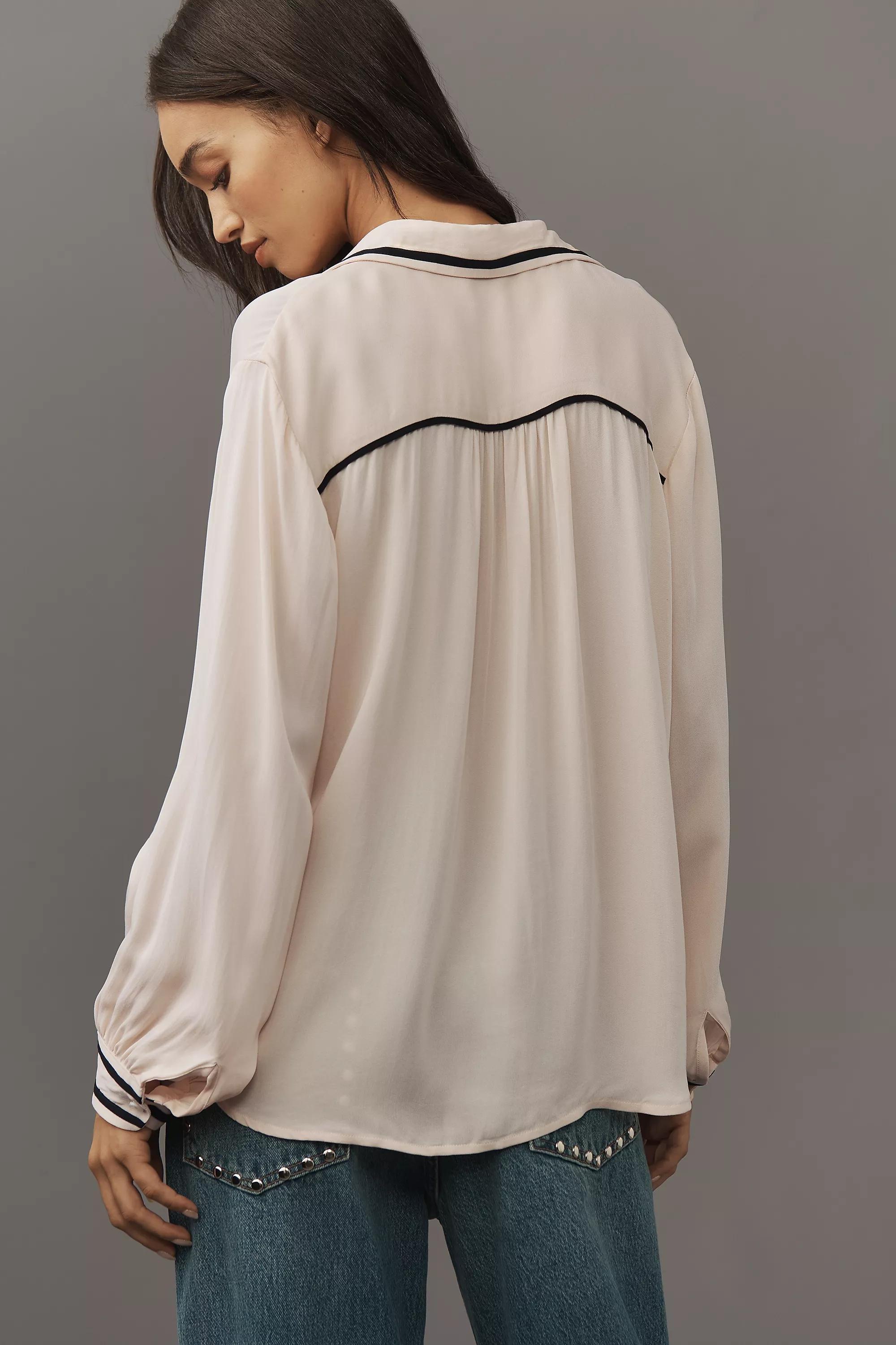 Anthropologie Plain Button Down Blouse, Ecru, A501_0011, medium