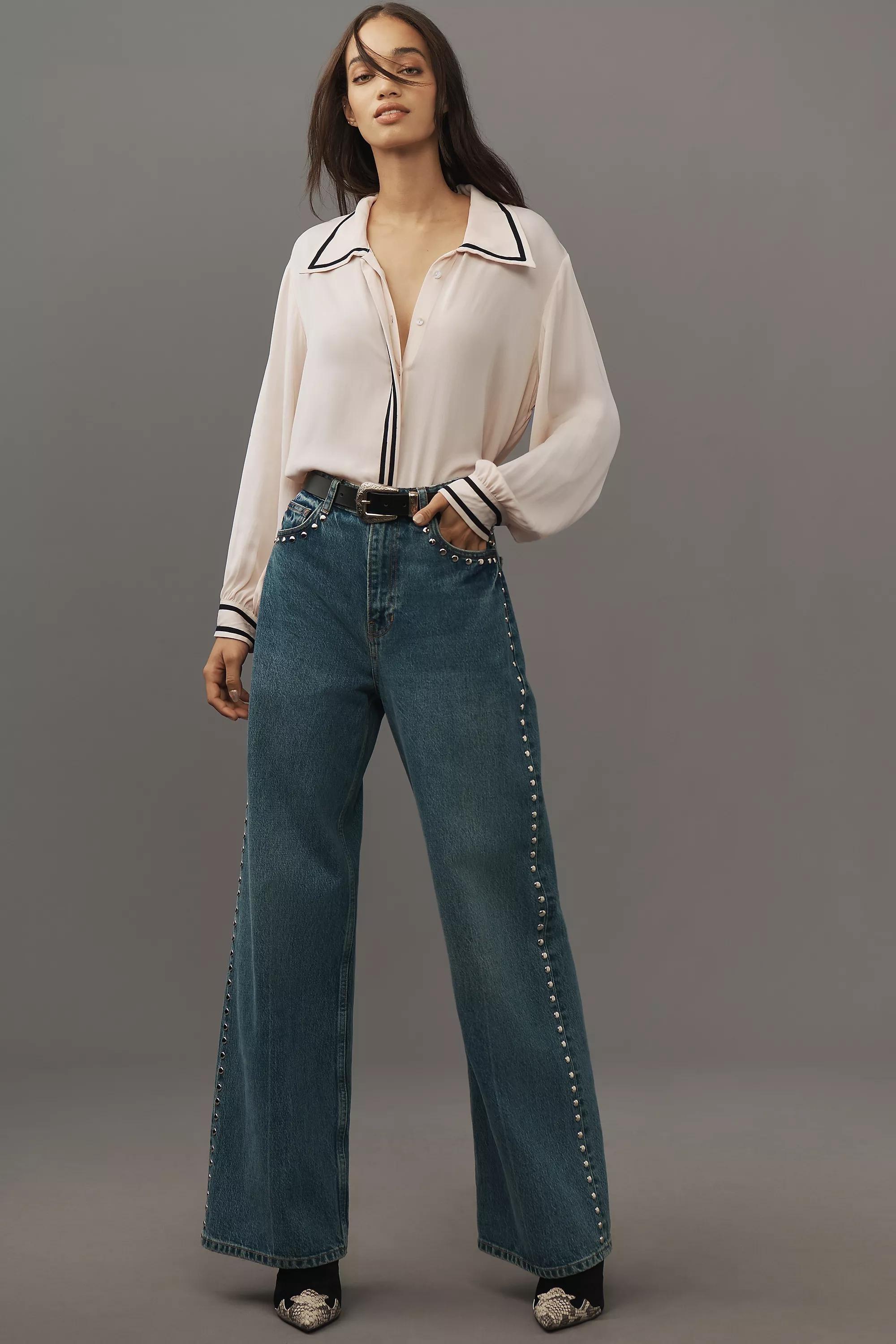 Anthropologie Plain Button Down Blouse, Ecru, A501_0011, medium