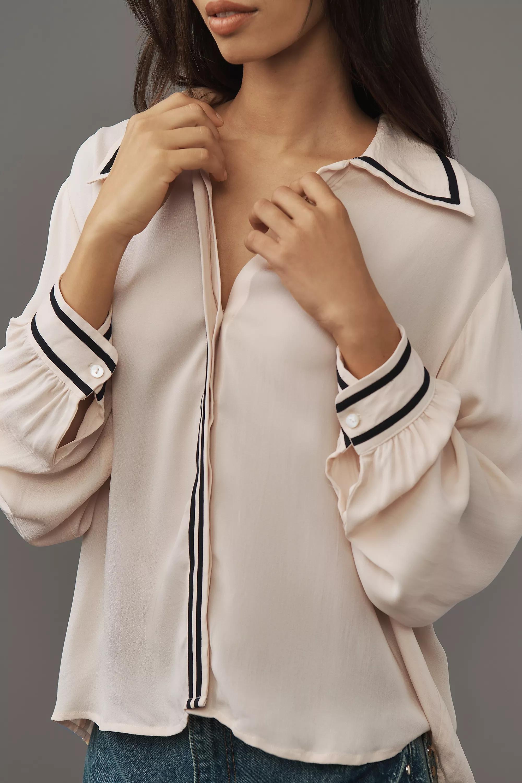 Anthropologie Plain Button Down Blouse, Ecru, A501_0011, large image number 3