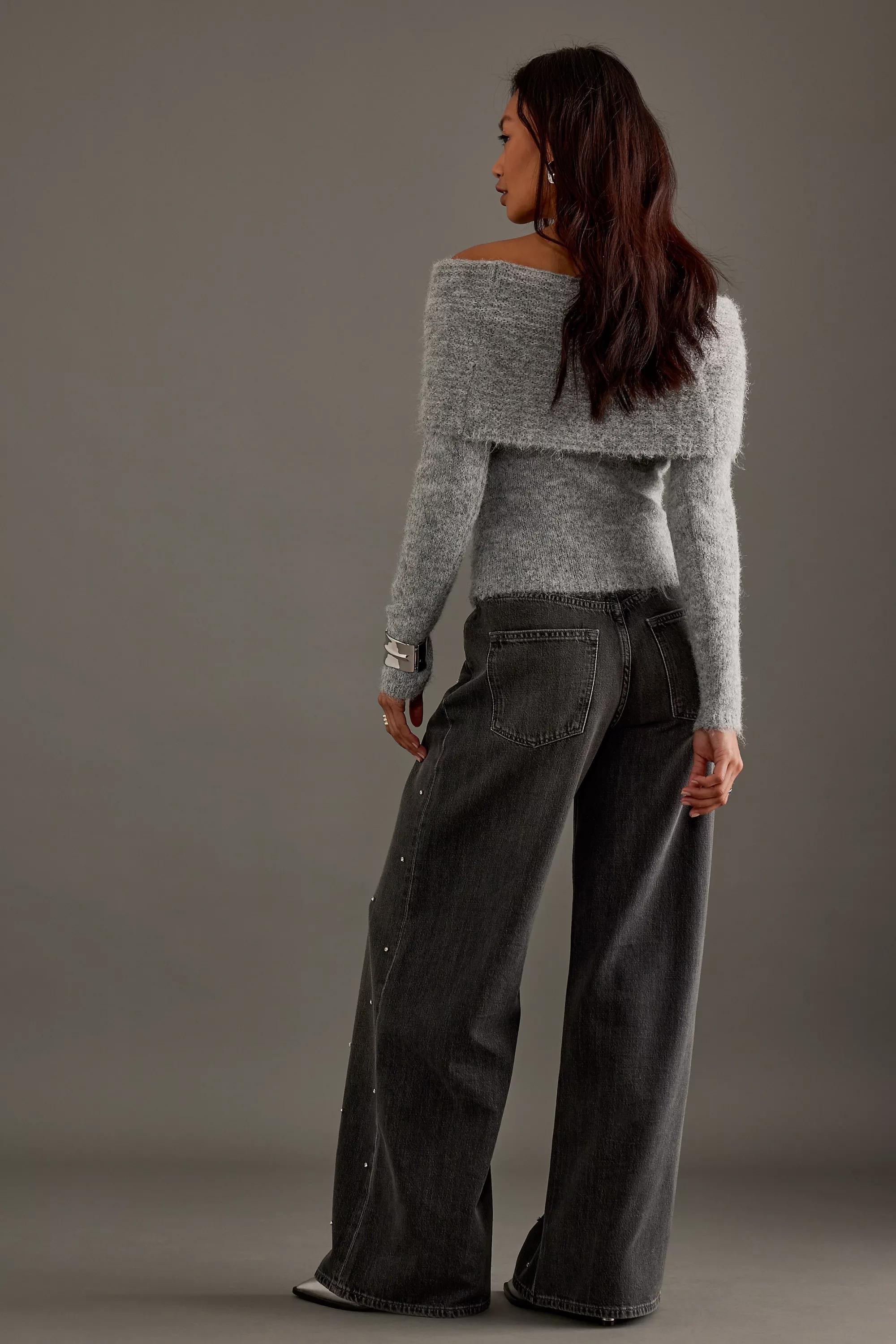 By Anthropologie Embellished Wide-Leg Jeans, Black, Black, large image number 1