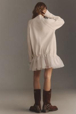 Long-Sleeve Turtleneck Tulle Twofer Mini Dress, White, A501_0011, large image number 0