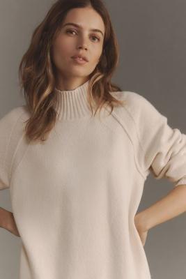 Long-Sleeve Turtleneck Tulle Twofer Mini Dress, White, A501_0011, large image number 2