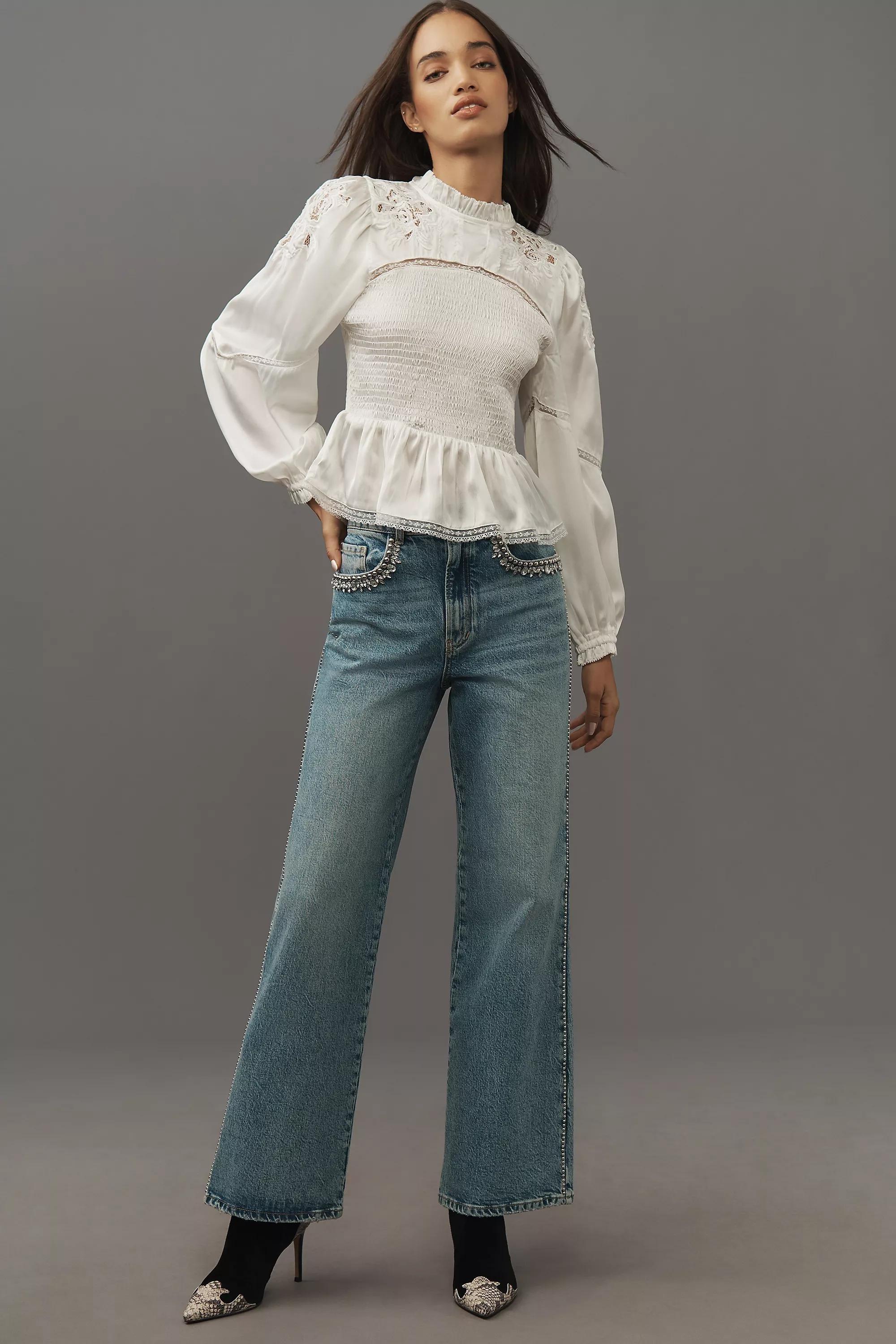 By Anthropologie Long-Sleeve Smocked Blouse, A501_0010, large image number 2