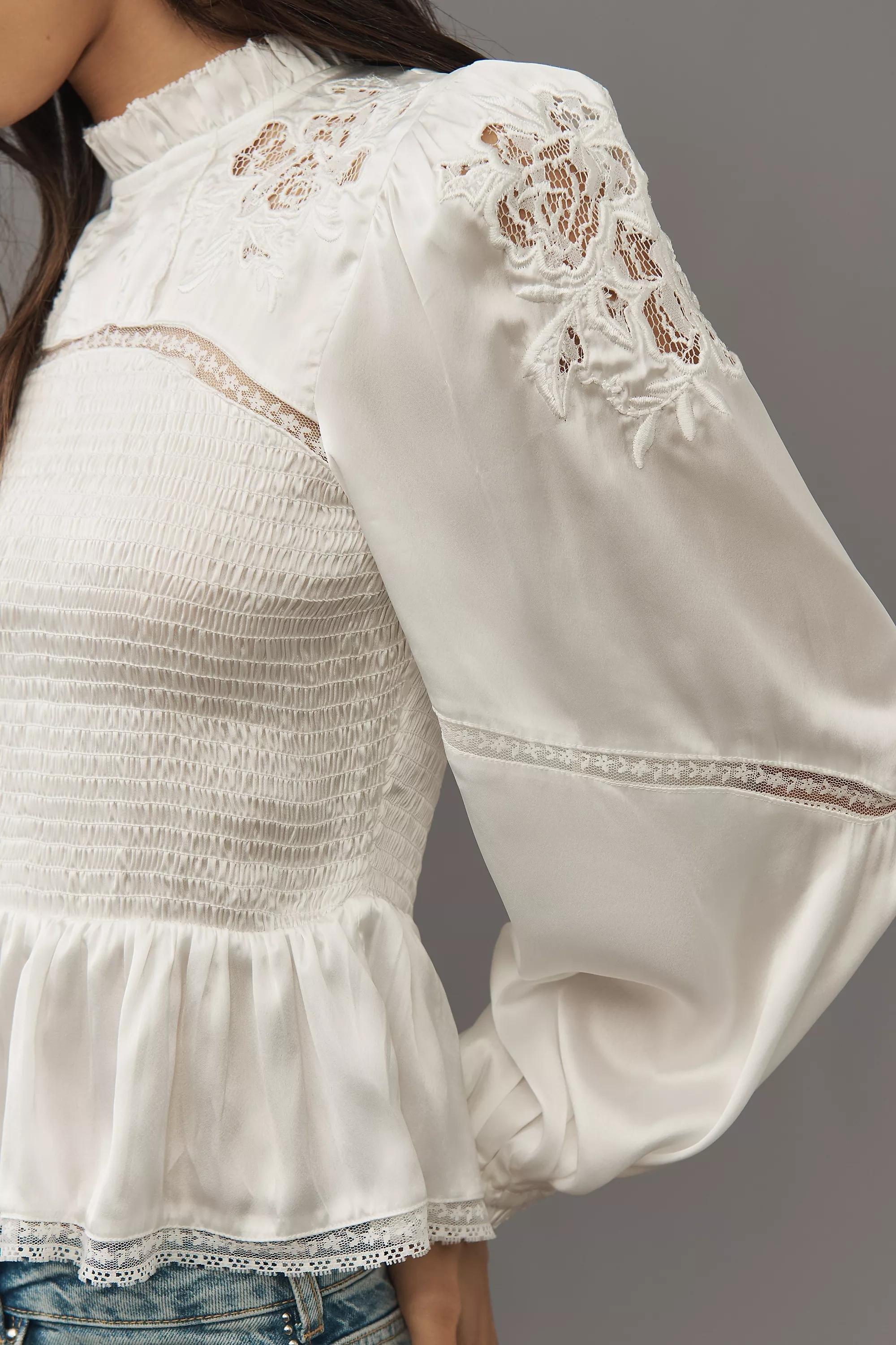 By Anthropologie Long-Sleeve Smocked Blouse, A501_0010, large image number 3