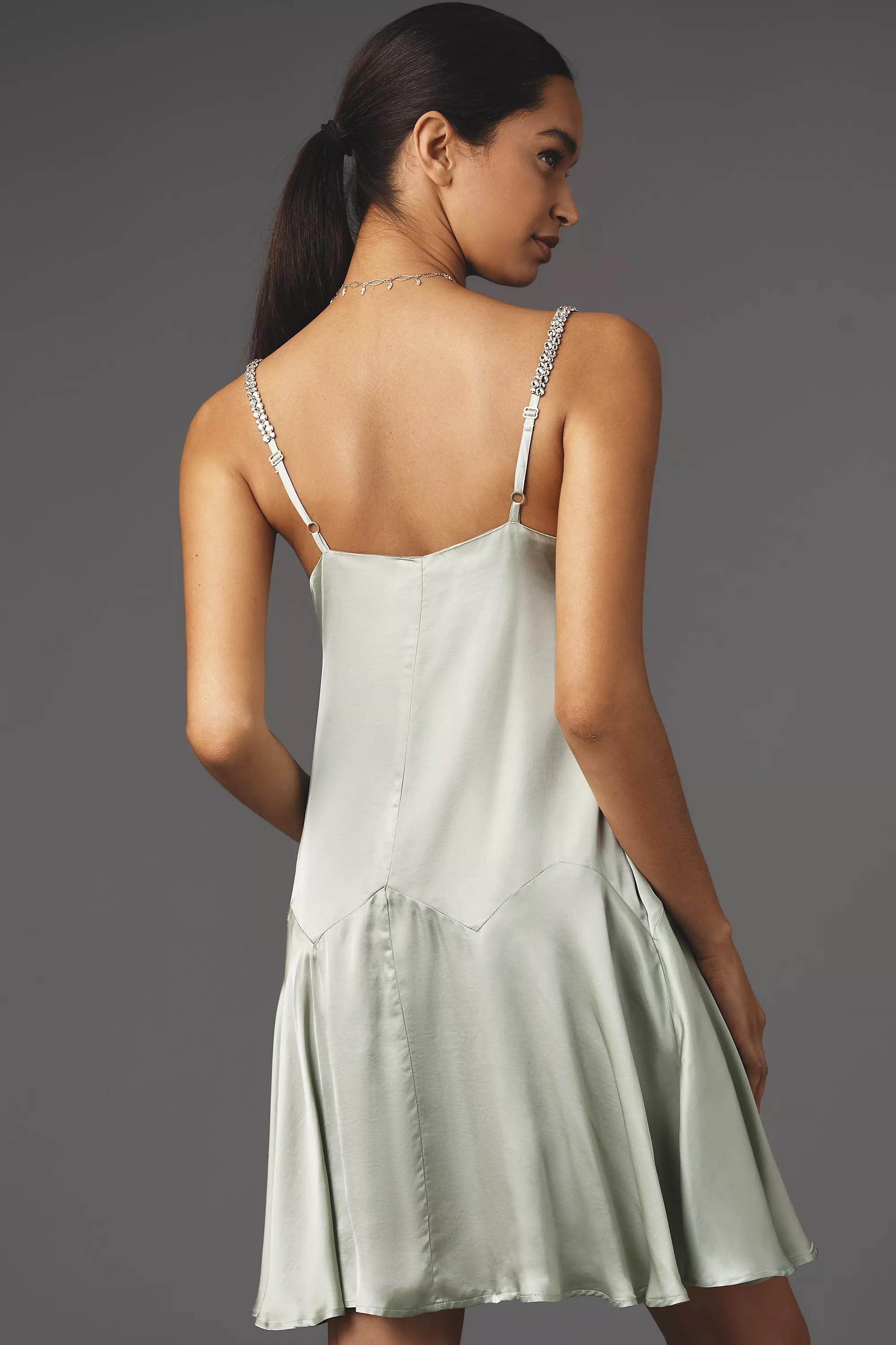 Anthropologie Fur Details Slip Mini Dress, Green, , large image number 3