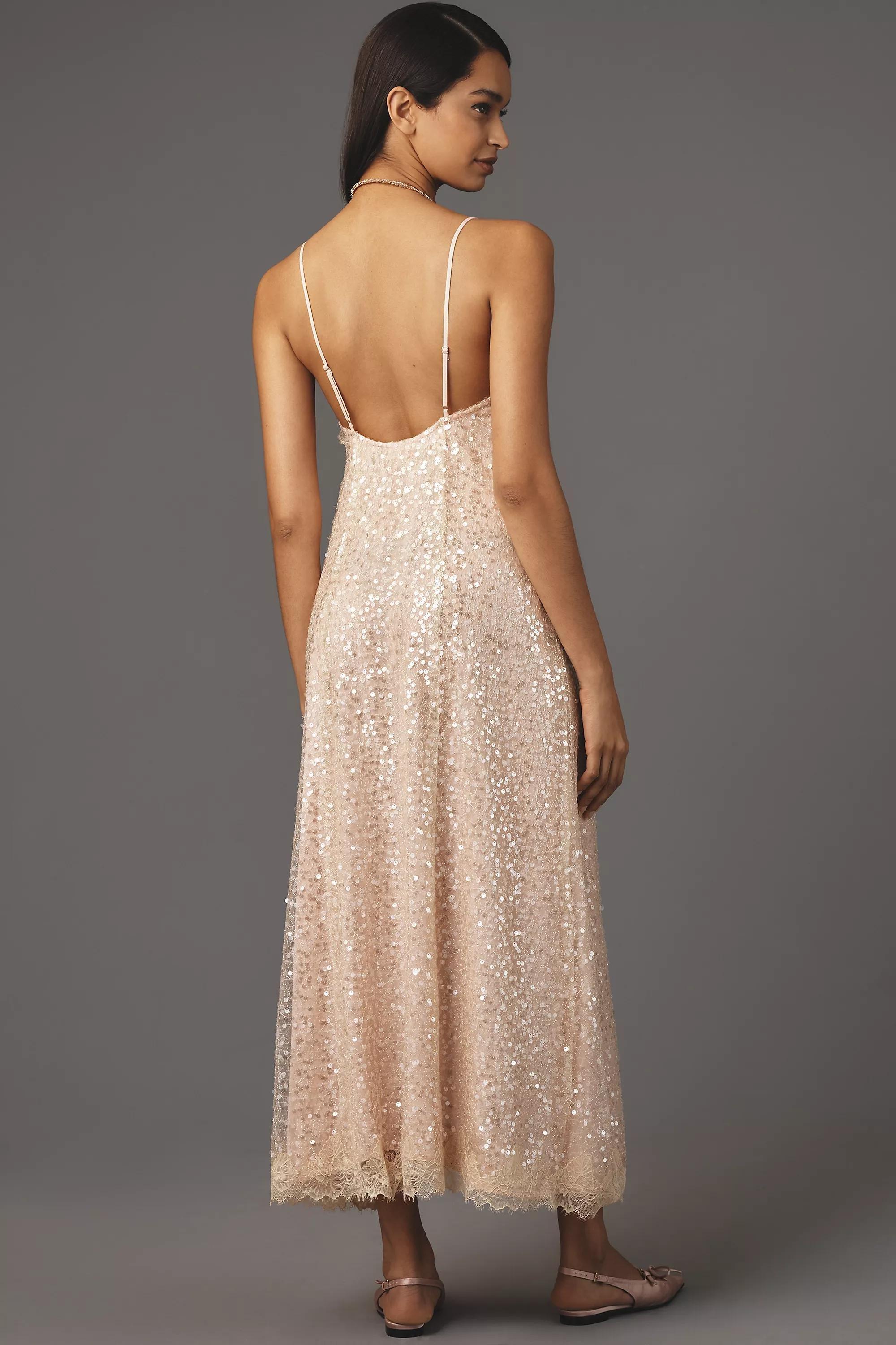 Anthropologie Sequined Slip Party Midi, Pink, , large image number 1