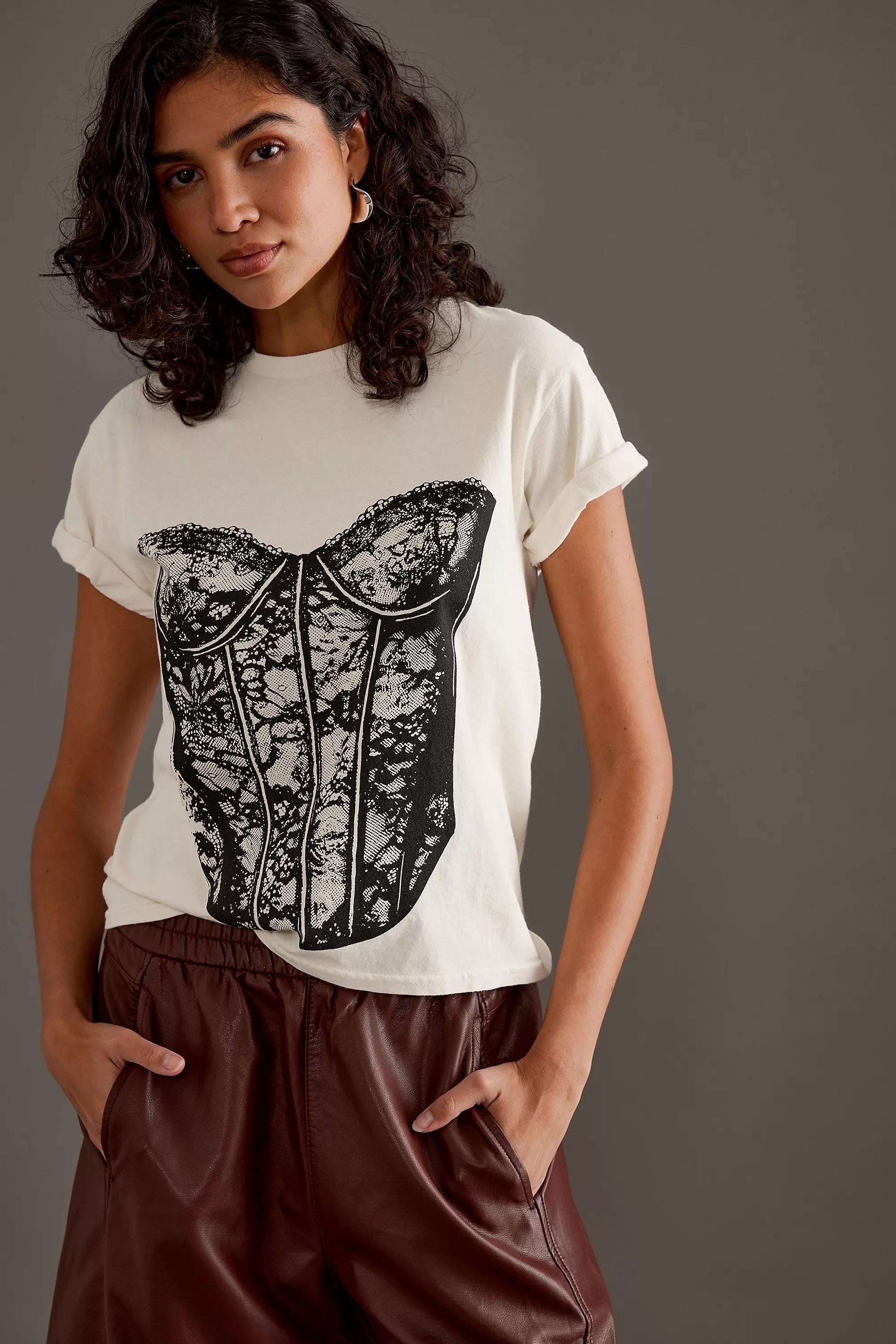 Lace Corset Print Baby T-Shirt, Cream, , large image number 0