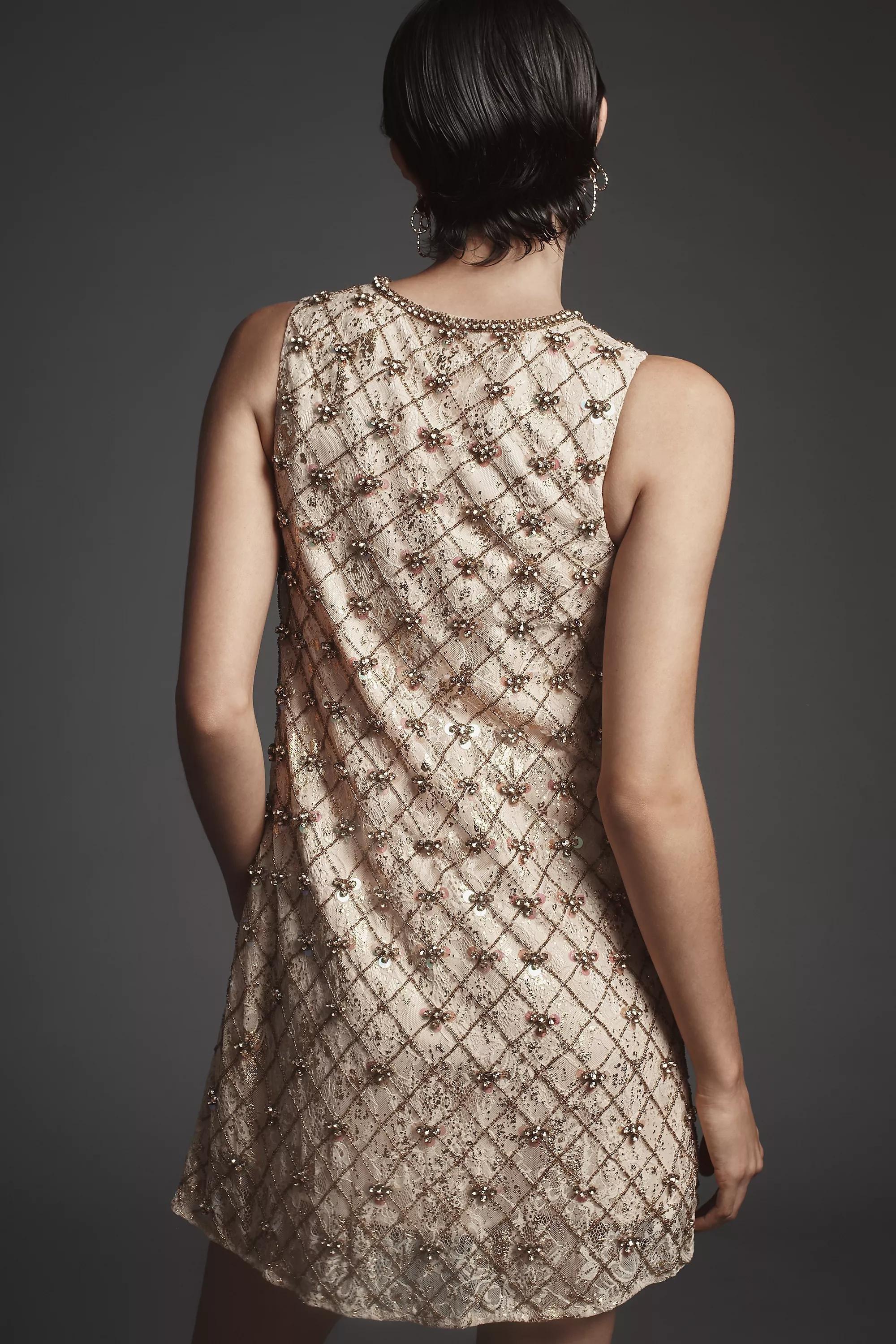 Let Me Be Crystal-Embellished Mini Shift Dress, Beige, , large image number 1