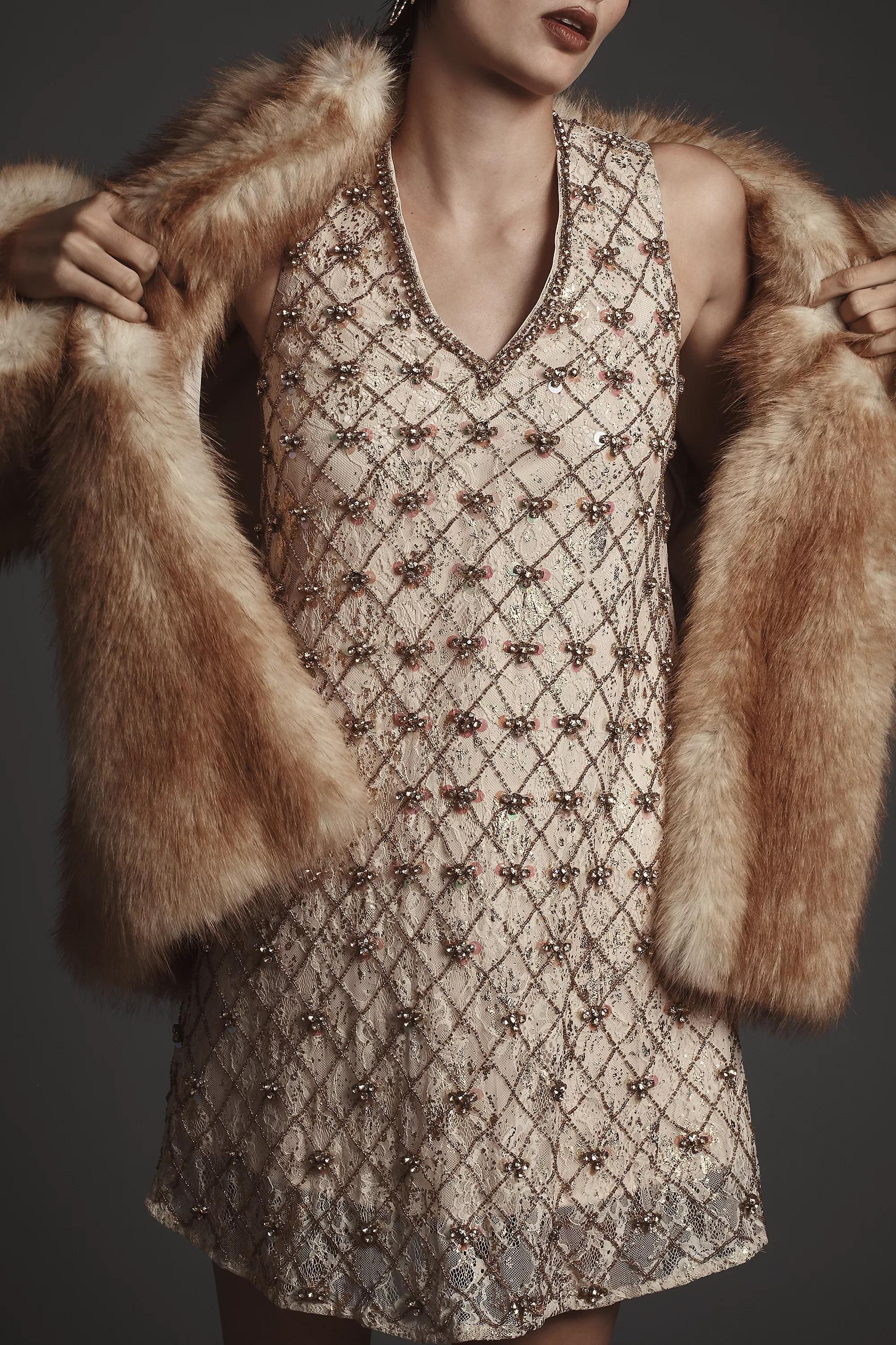 Let Me Be Crystal-Embellished Mini Shift Dress, Beige, , large image number 3