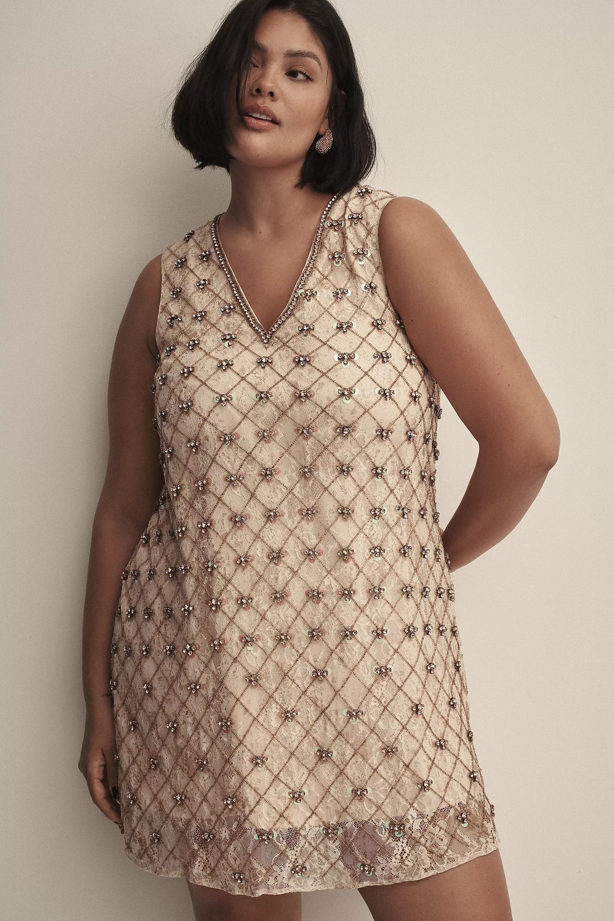 Let Me Be Crystal-Embellished Mini Shift Dress, Beige, , large image number 4