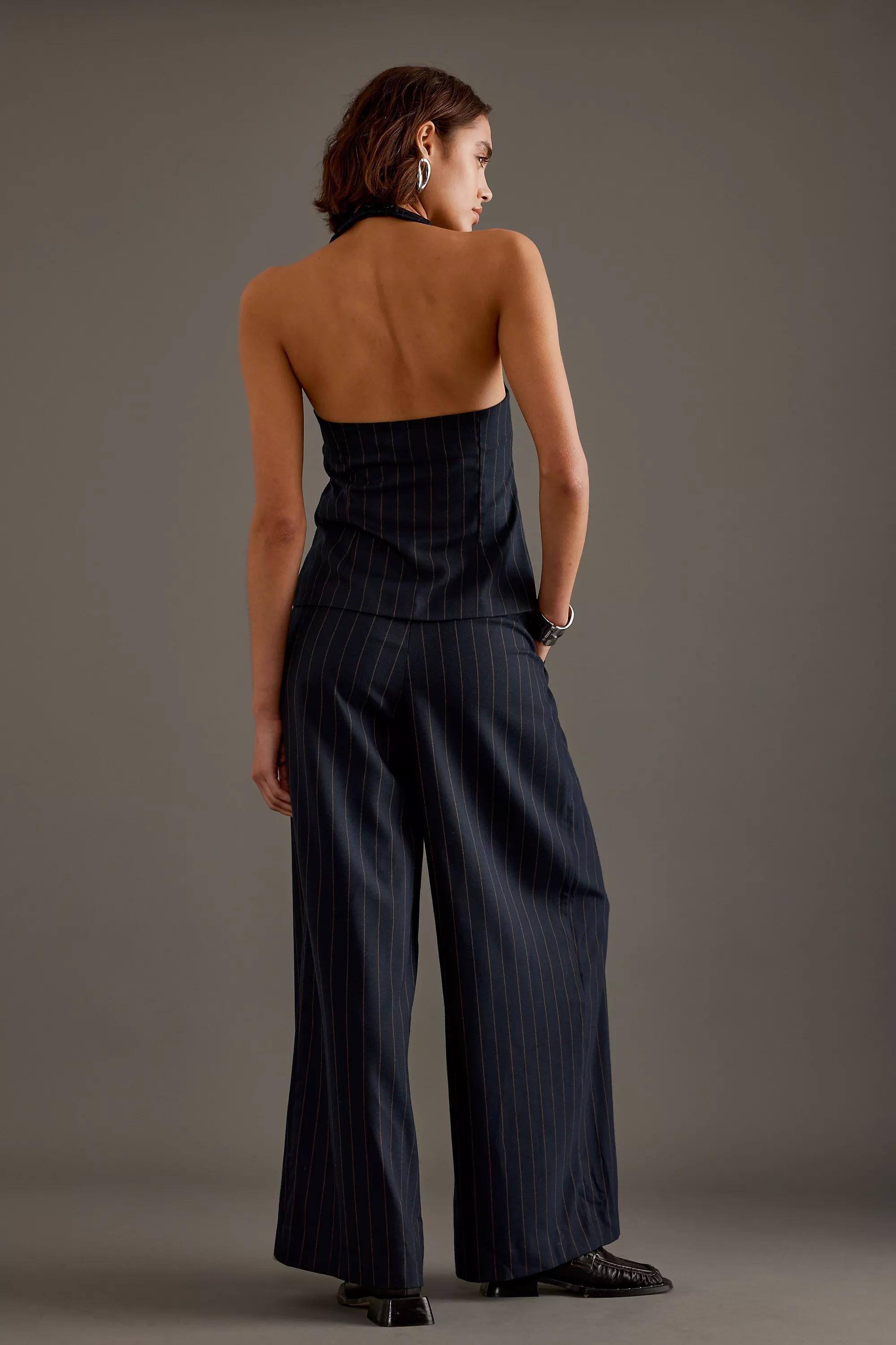 Anthropologie Pinstripe Halter Waistcoat, Navy, , large image number 2