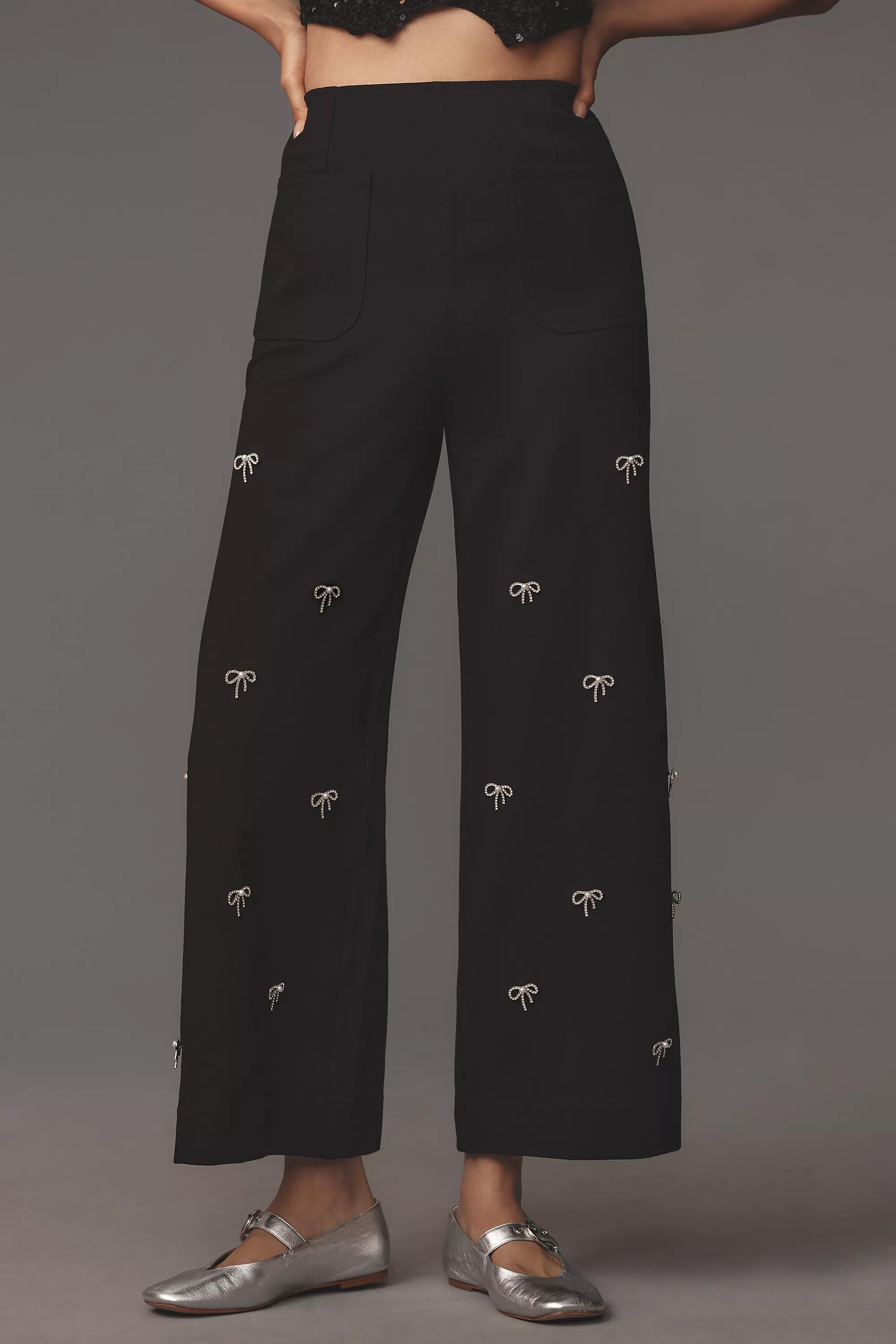Anthropologie Embroidered Formal Trousers, Black, A501_0001, large image number 2