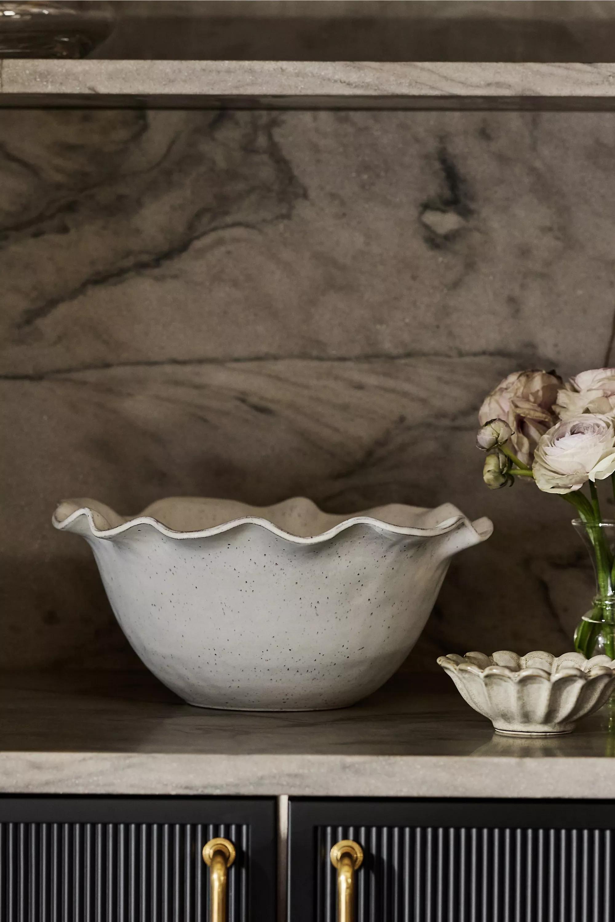 Wynn Portuguese Glazed Terracotta Serve Bowl, White, A501_0010, large image number 0