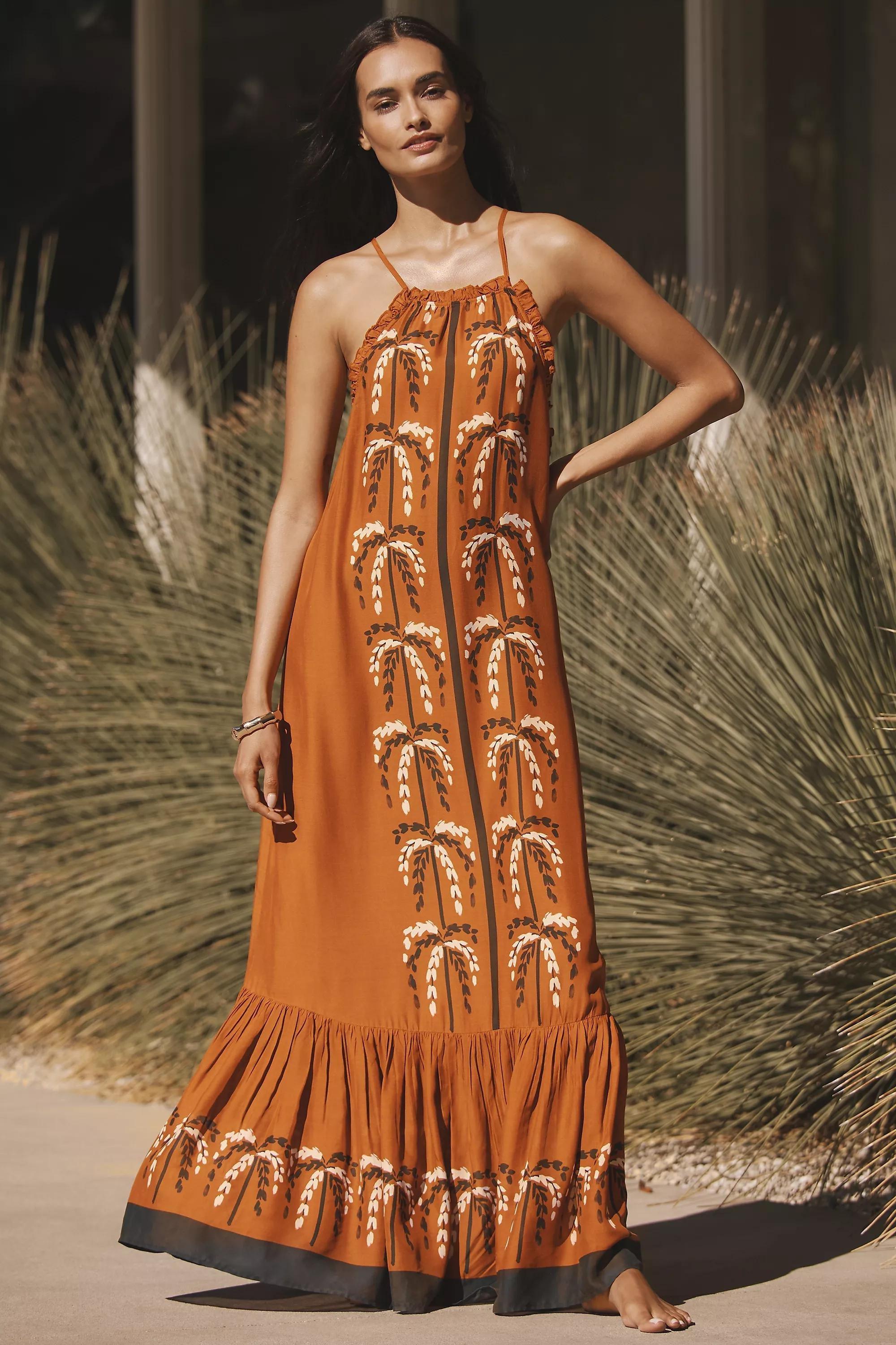 Anthropologie Embroidered A-Line Bohemian Maxi, Brown, , large image number 0