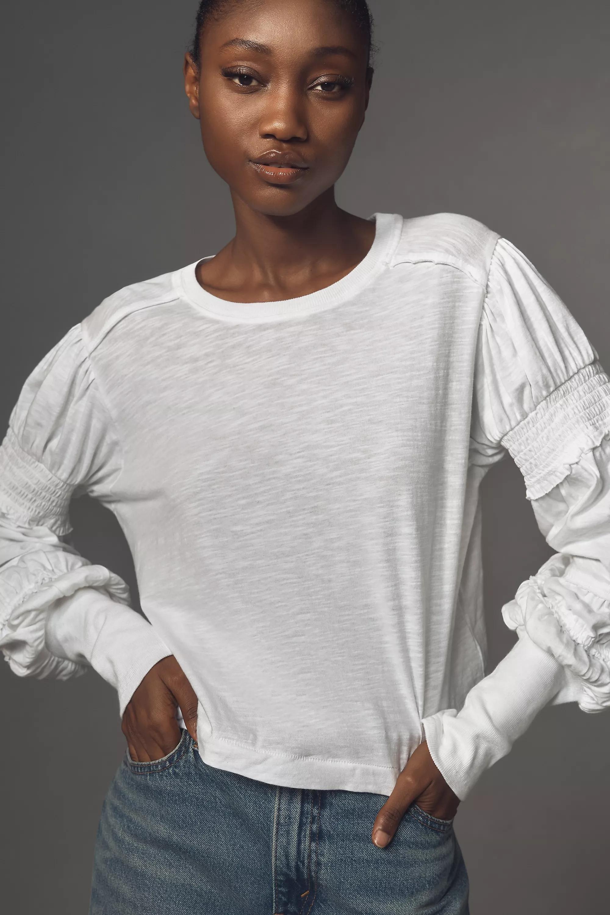 Anthropologie Frills Ruffle Crop Top, White, White, medium