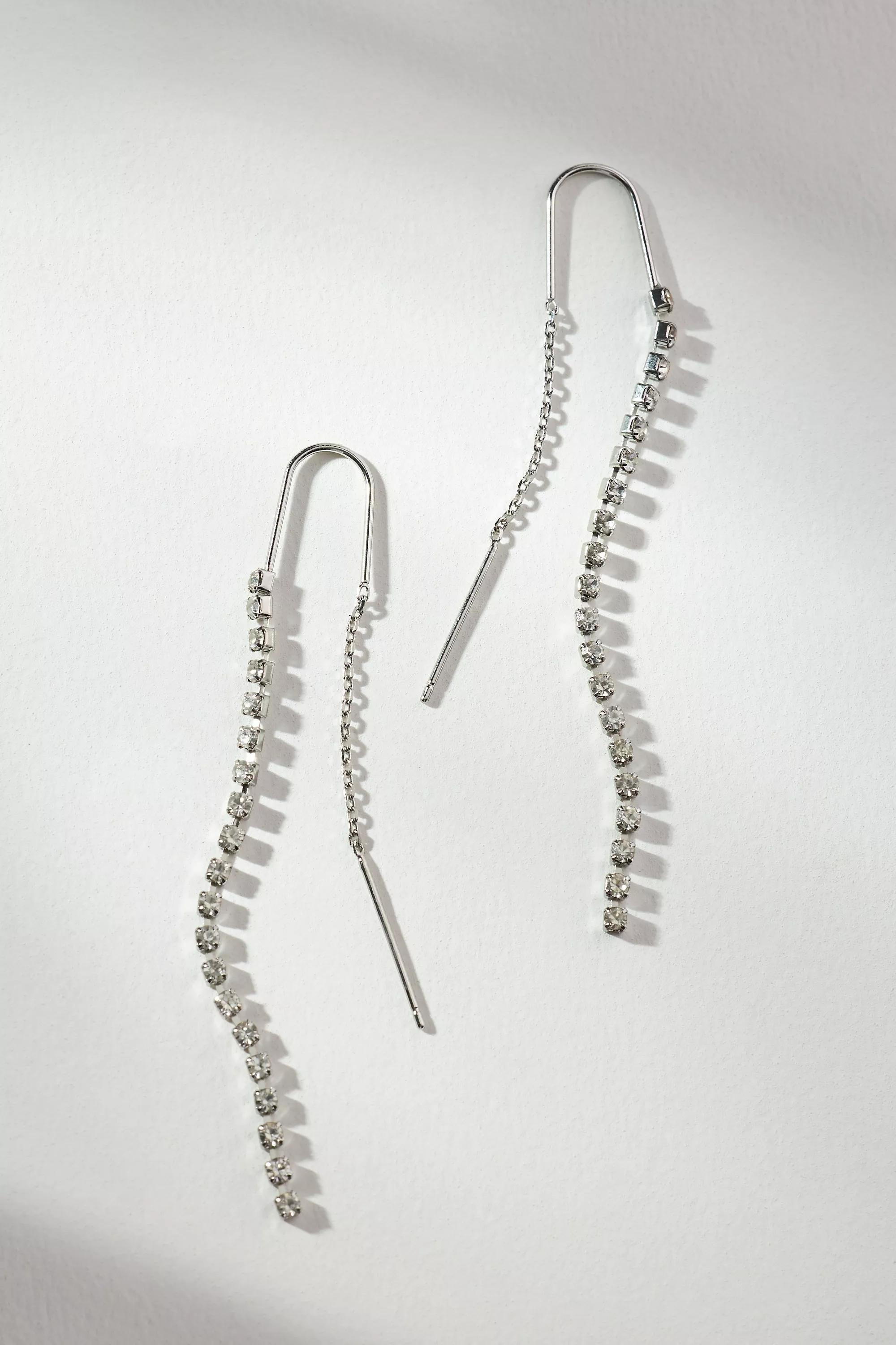 Crystal Wire Threader Drop Earrings, Silver, A501_0007, large image number 0