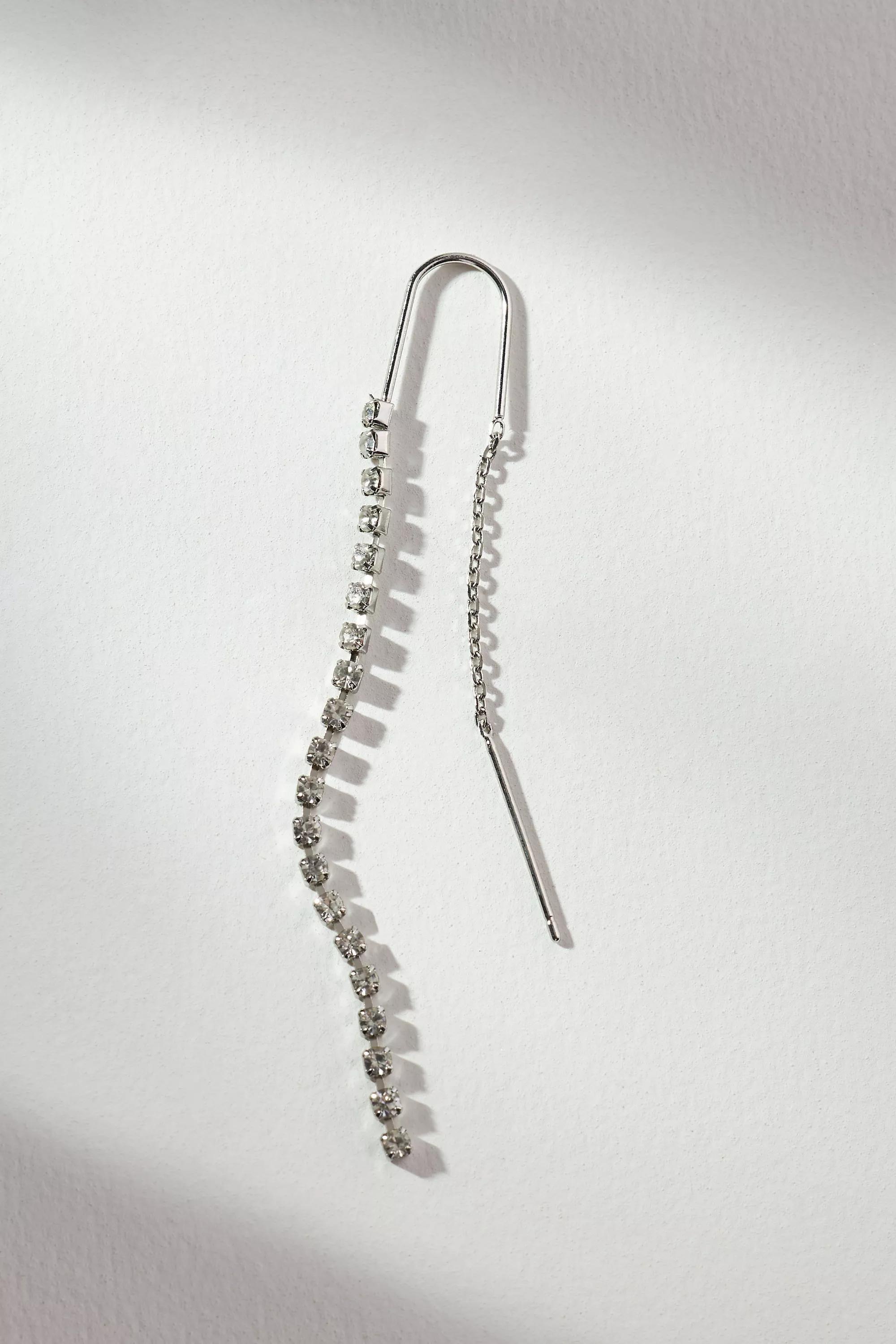 Crystal Wire Threader Drop Earrings, Silver, A501_0007, large image number 1