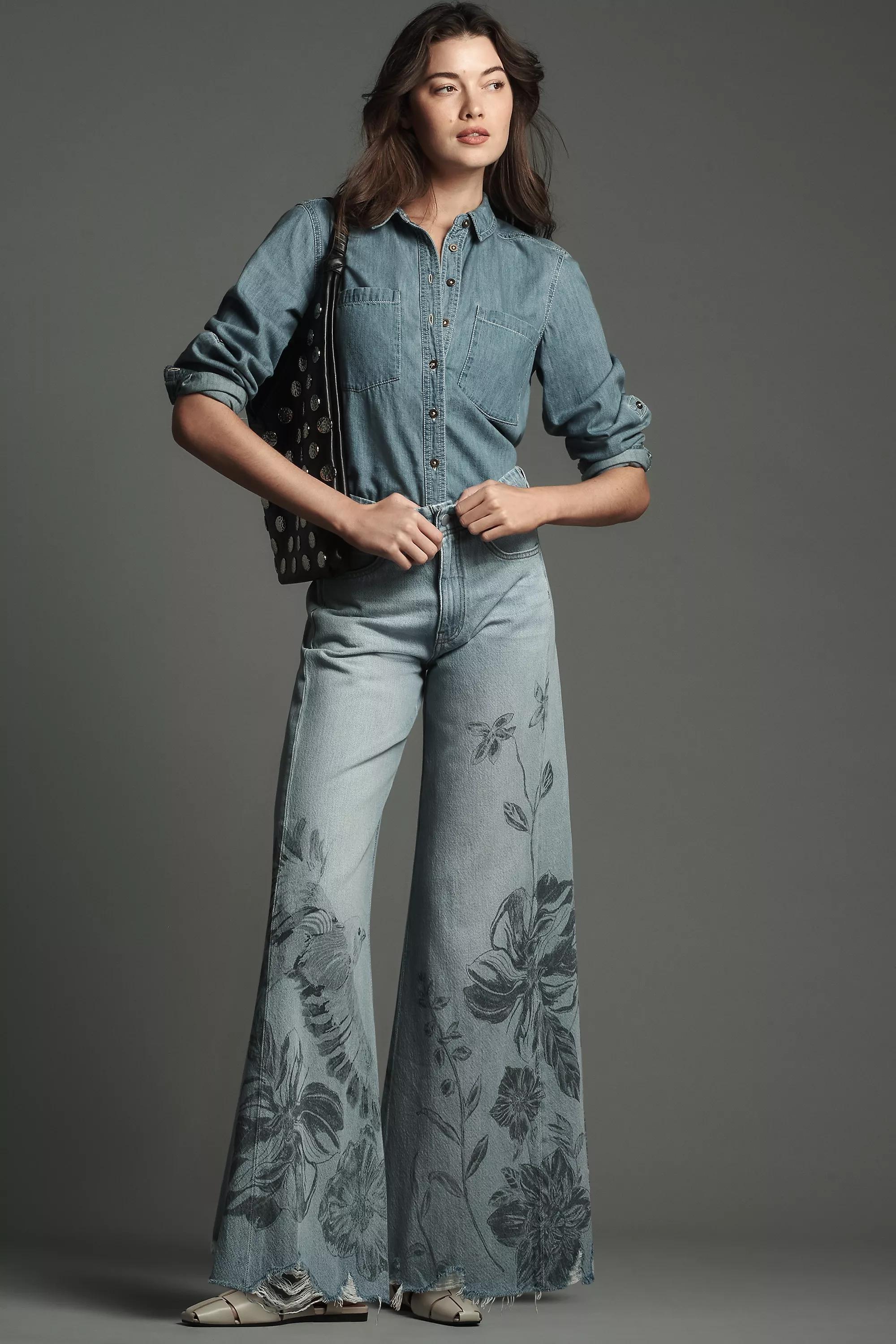 Anthropologie Floral Light Wash, Blue, , large image number 0