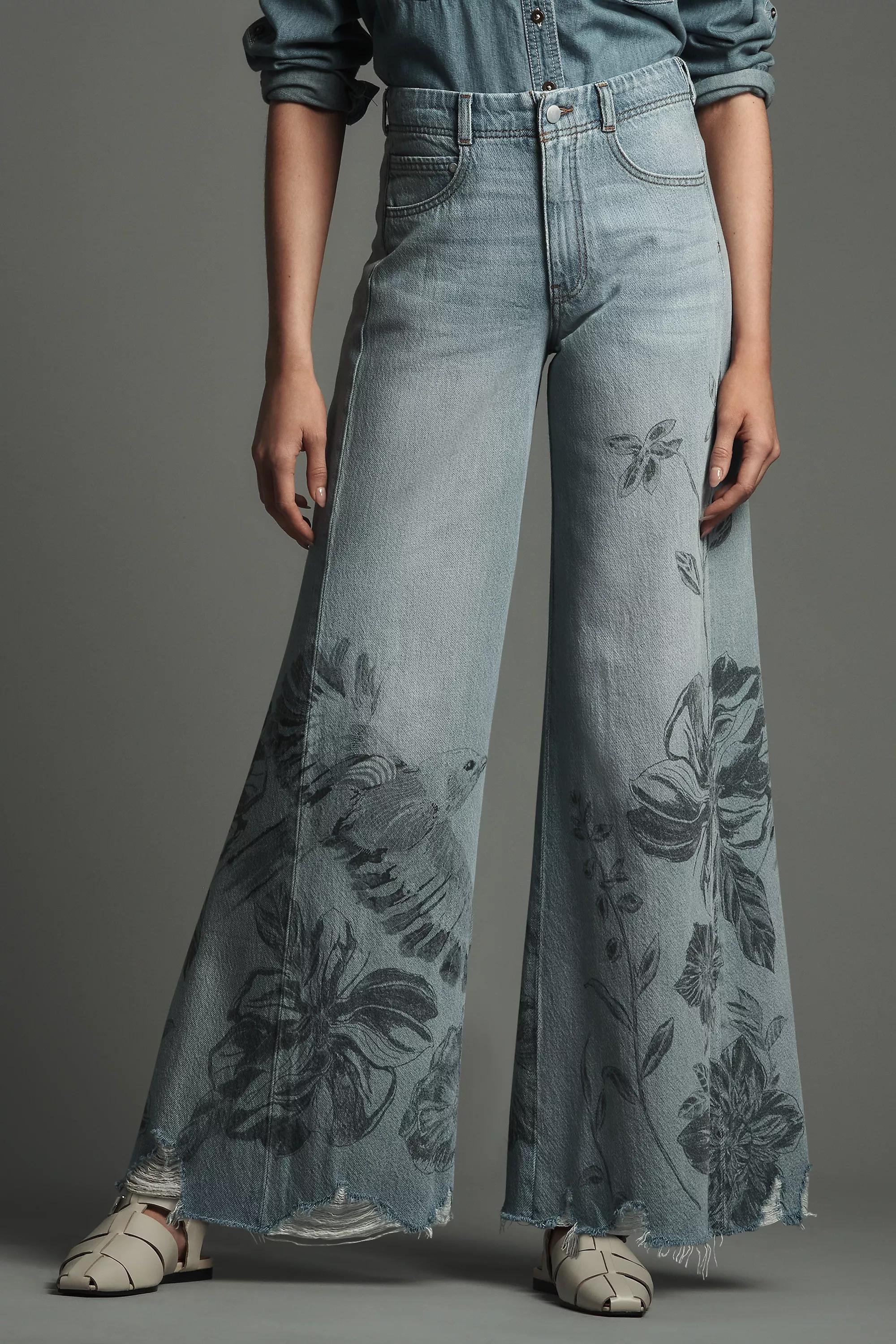 Anthropologie Floral Light Wash, Blue, , large image number 1