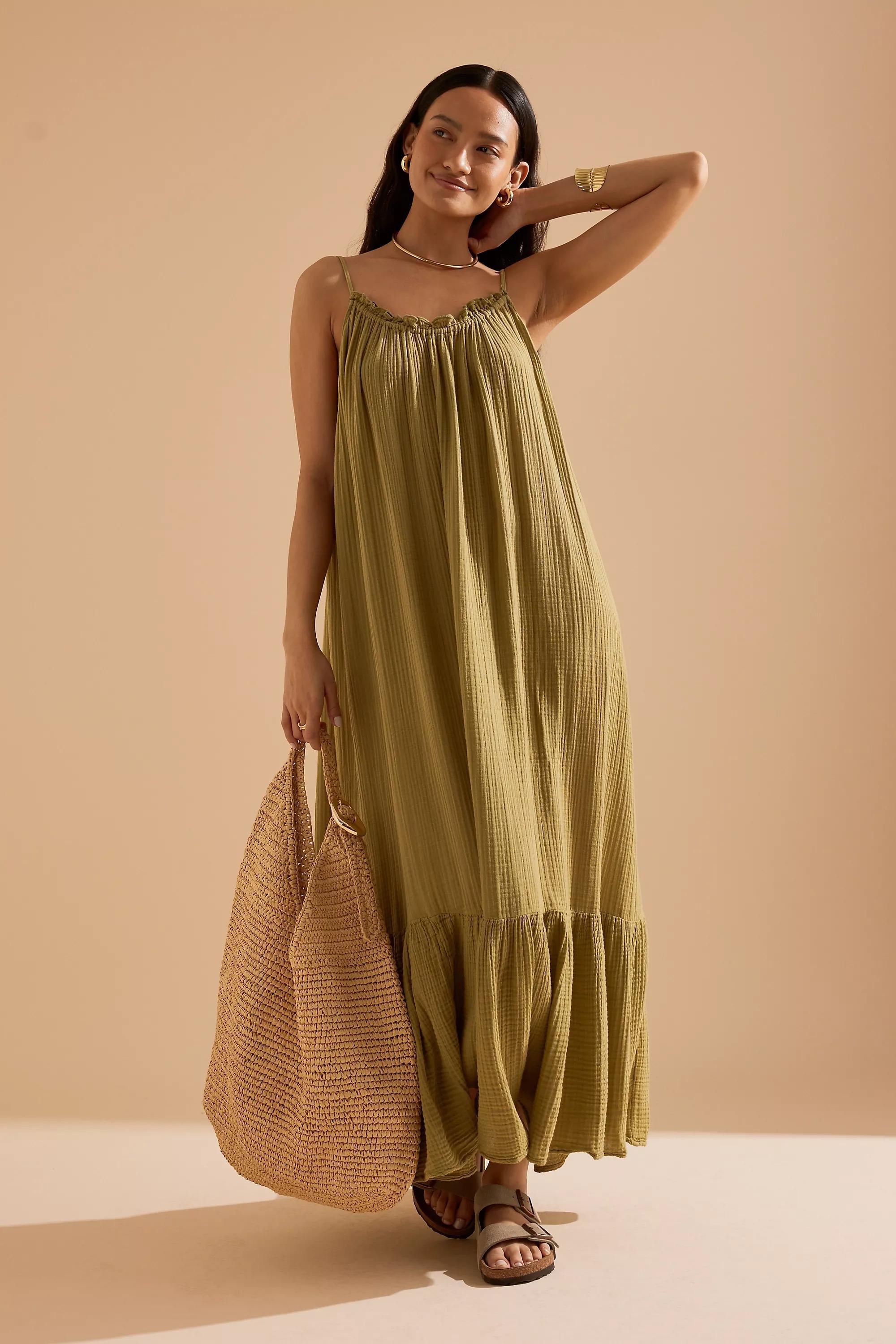 By Celandine The Malika Gauze Maxi Dress, Green, A501_0098, large image number 0