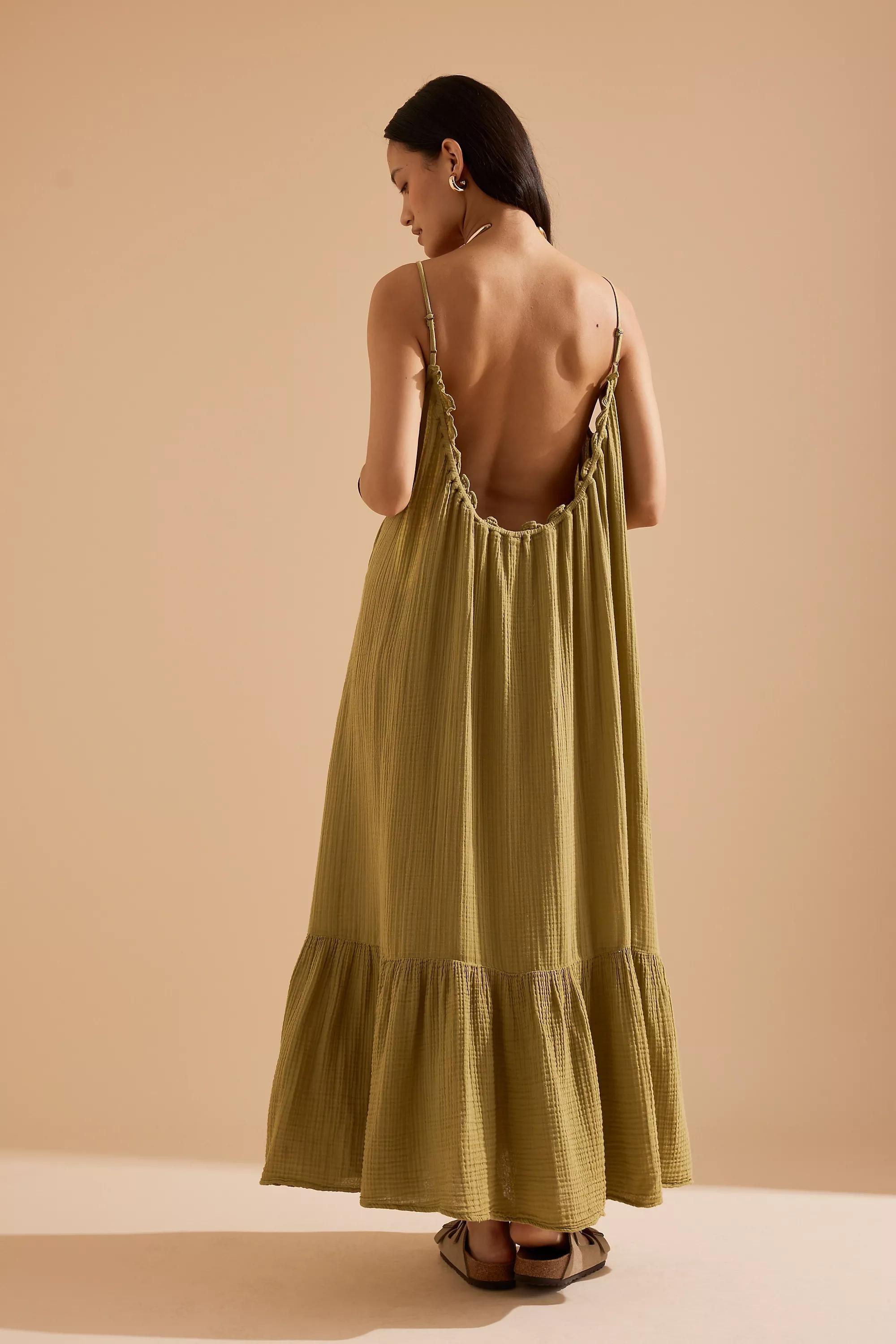 By Celandine The Malika Gauze Maxi Dress, Green, A501_0098, medium