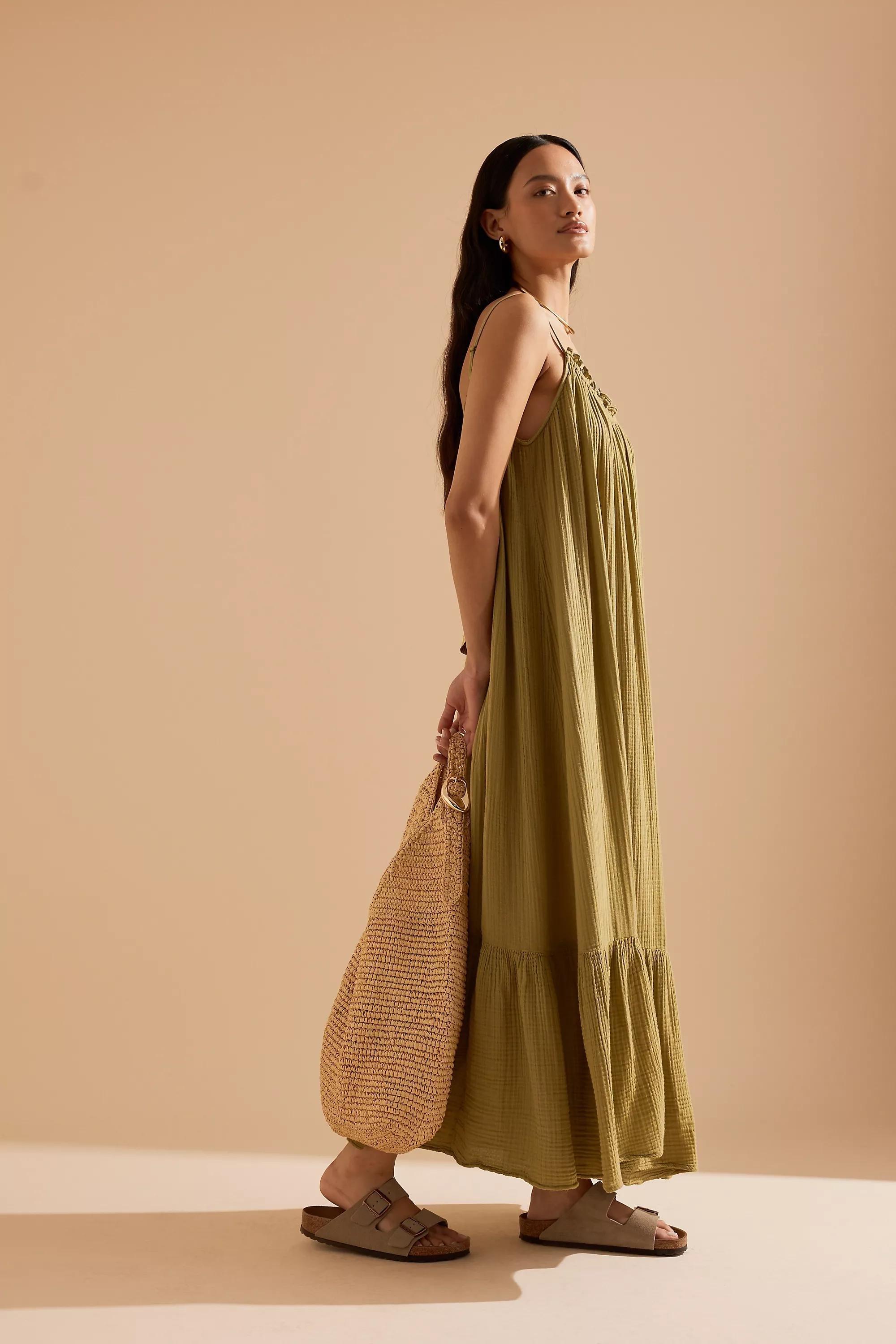 By Celandine The Malika Gauze Maxi Dress, Green, A501_0098, medium