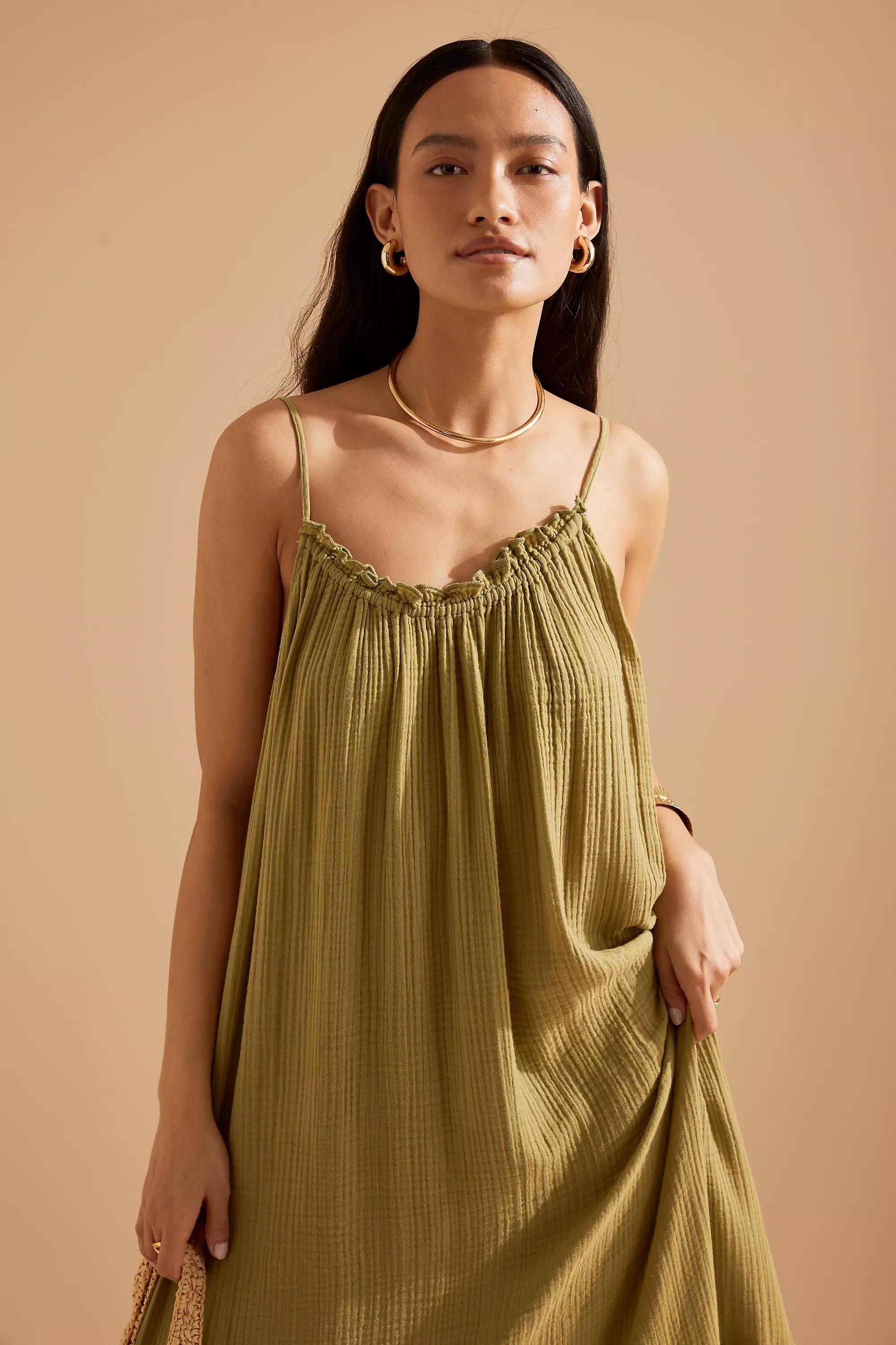 By Celandine The Malika Gauze Maxi Dress, Green, A501_0098, large image number 3