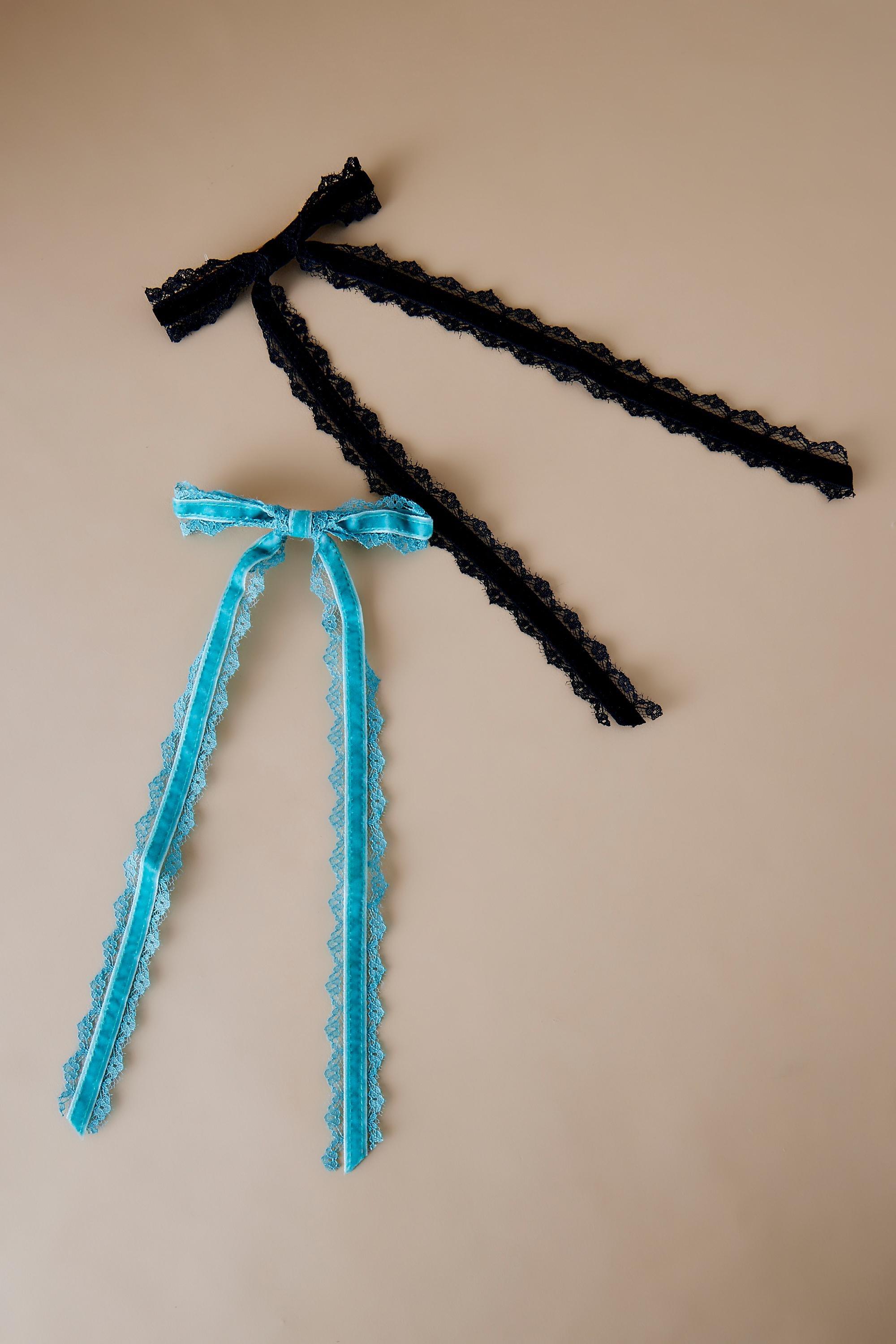 Lace-Trim Velvet Hair Bows, Kids Girls, A501_0001, large image number 0