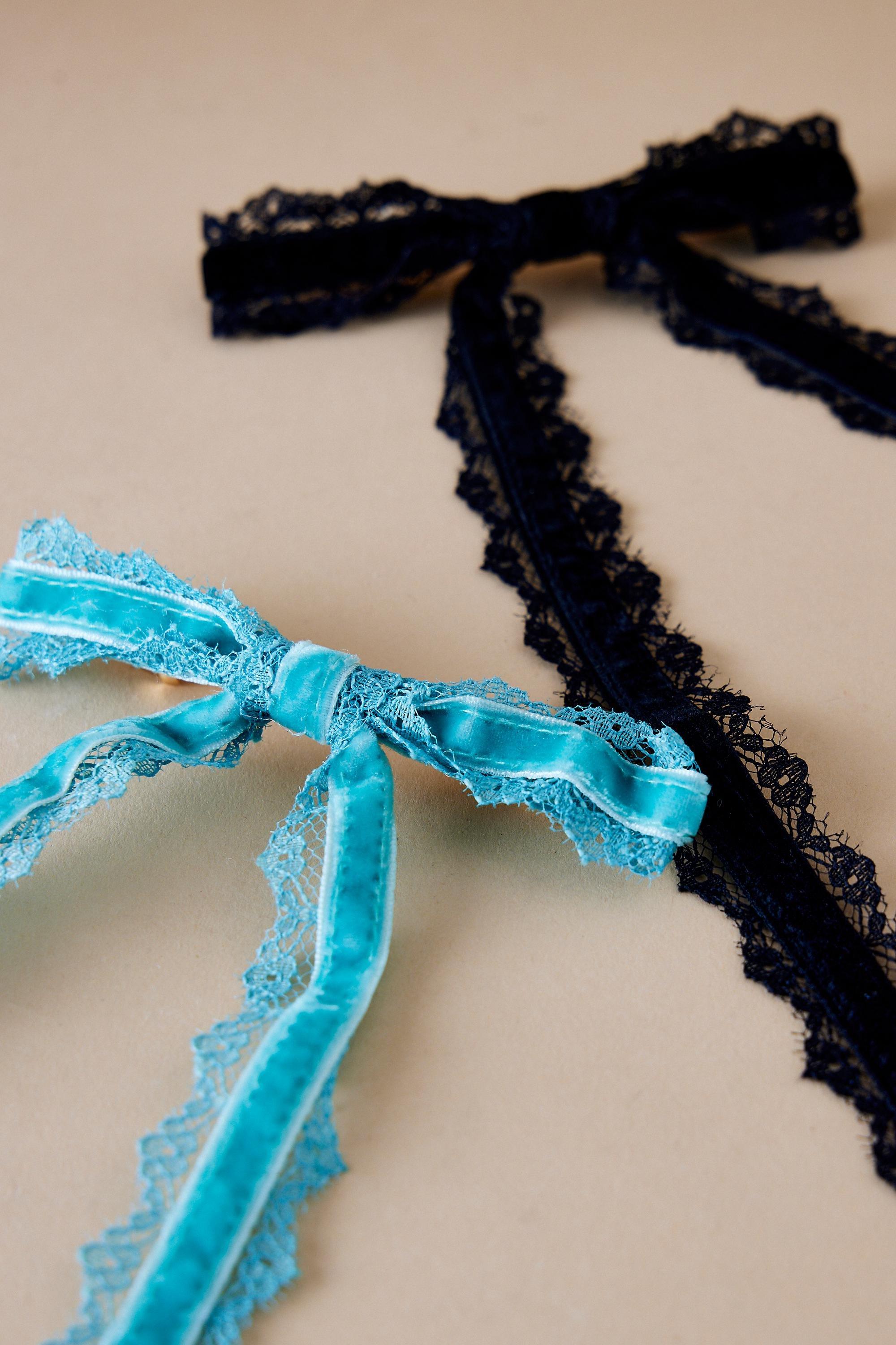 Lace-Trim Velvet Hair Bows, Kids Girls, A501_0001, medium