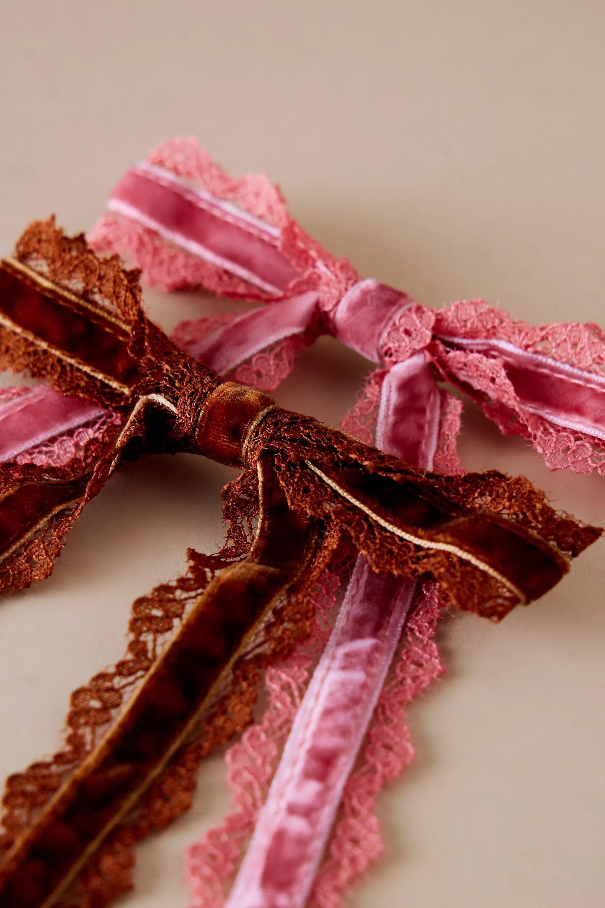 Lace-Trim Velvet Hair Bows, Kids Girls, A501_0021, large image number 2