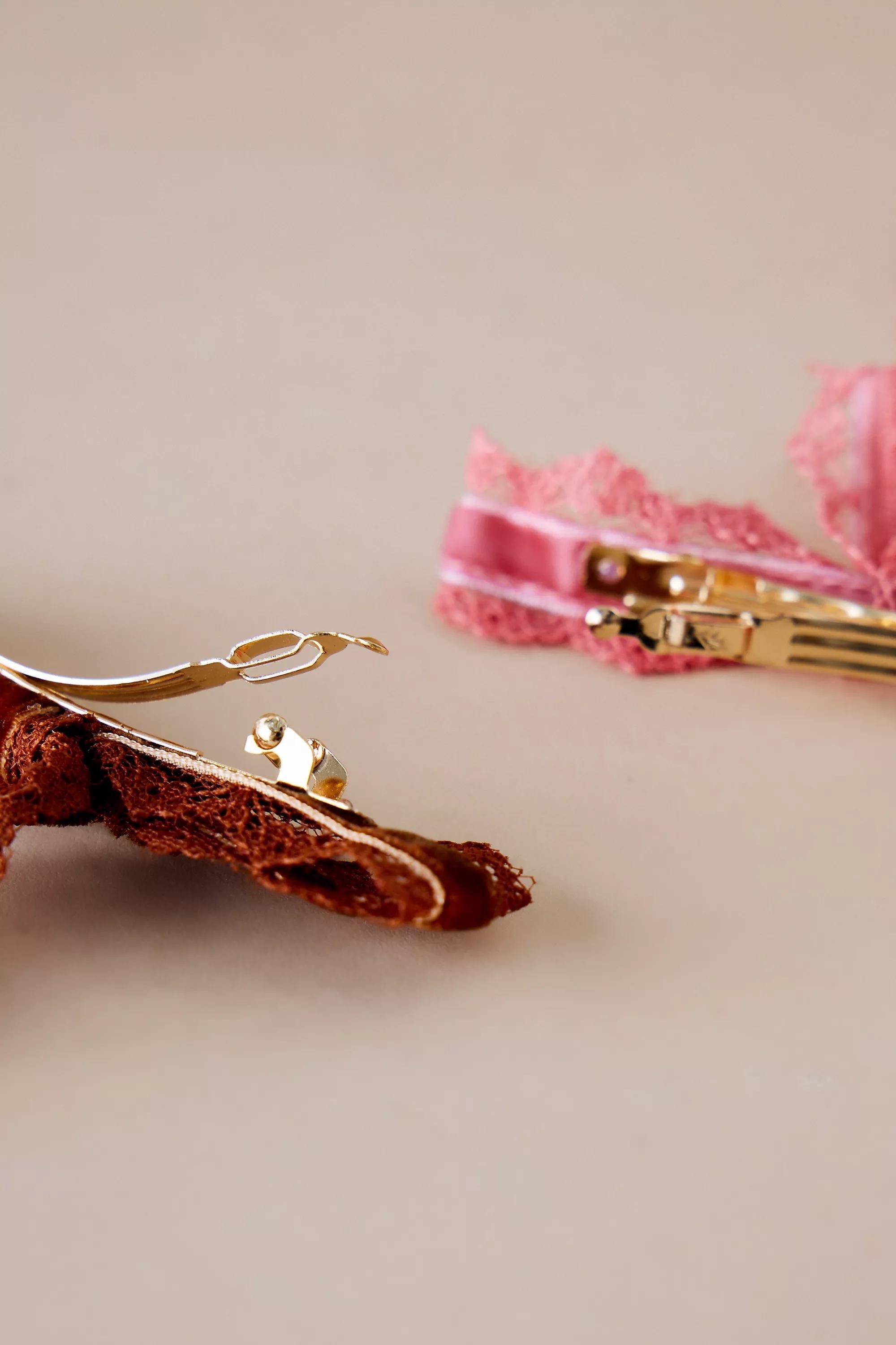 Lace-Trim Velvet Hair Bows, Kids Girls, A501_0021, large image number 4