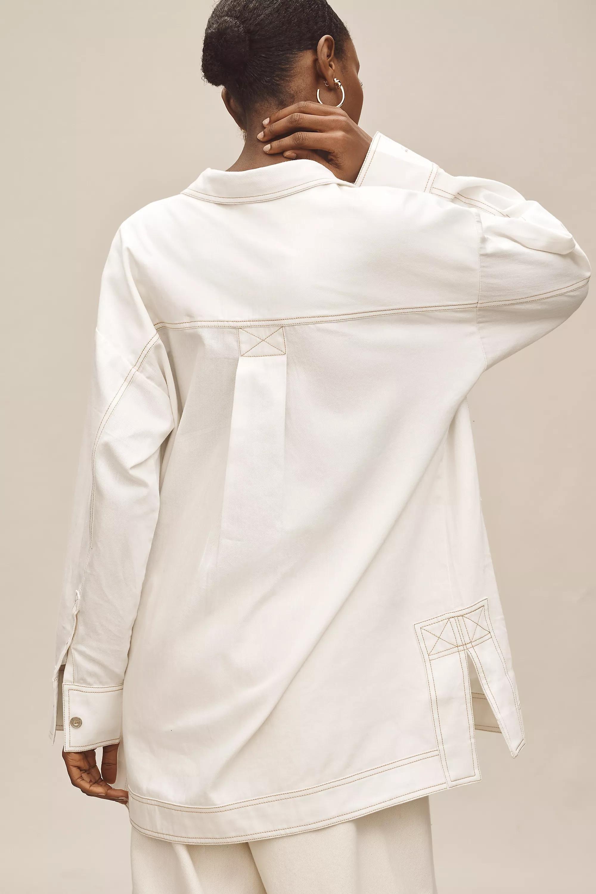By Pilcro Patch Pocket Collared Popover Blouse, White, , large image number 1
