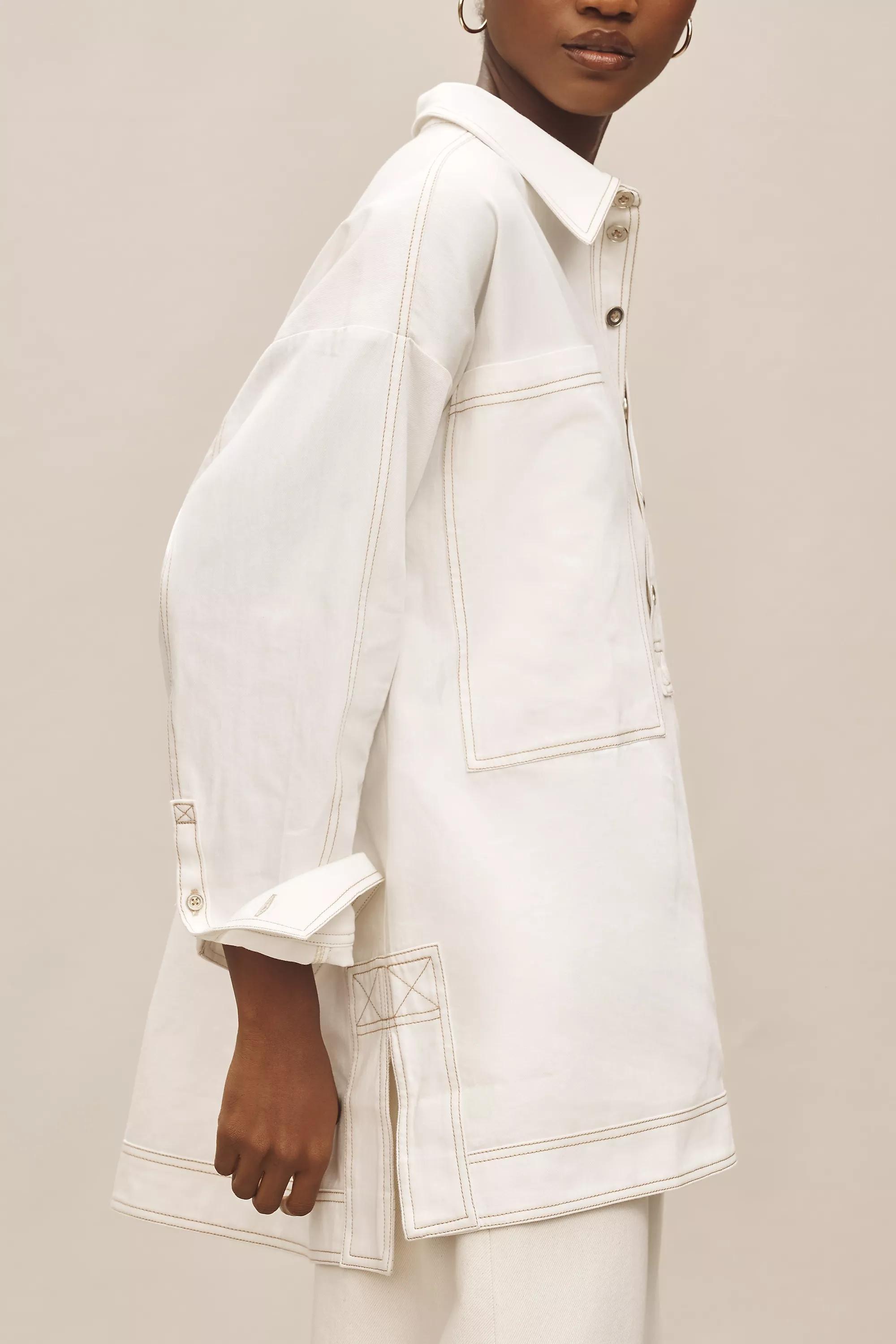 By Pilcro Patch Pocket Collared Popover Blouse, White, , large image number 3