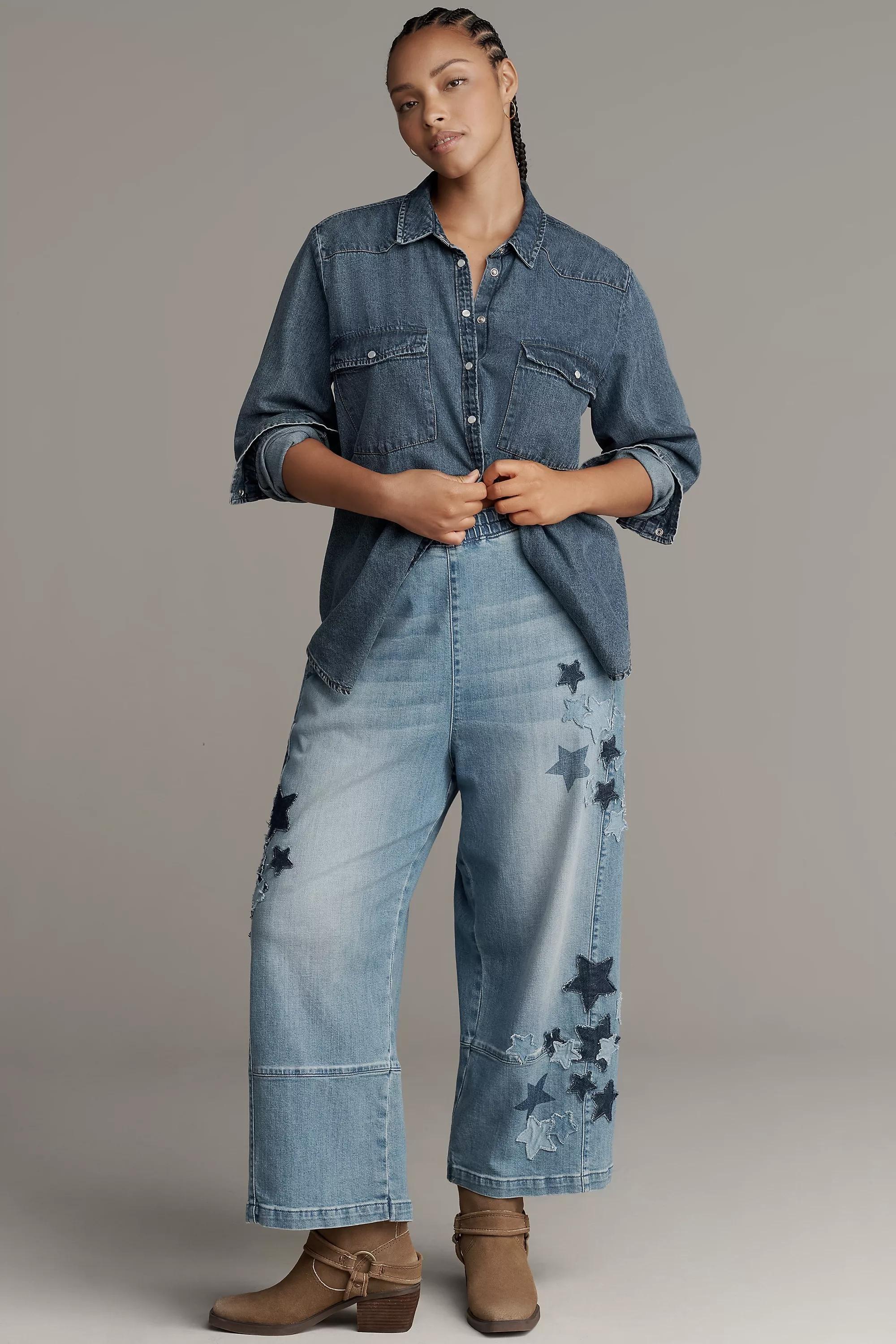 Anthropologie ed Denim Wide-Leg Cropped, Blue, A501_0092, large image number 6