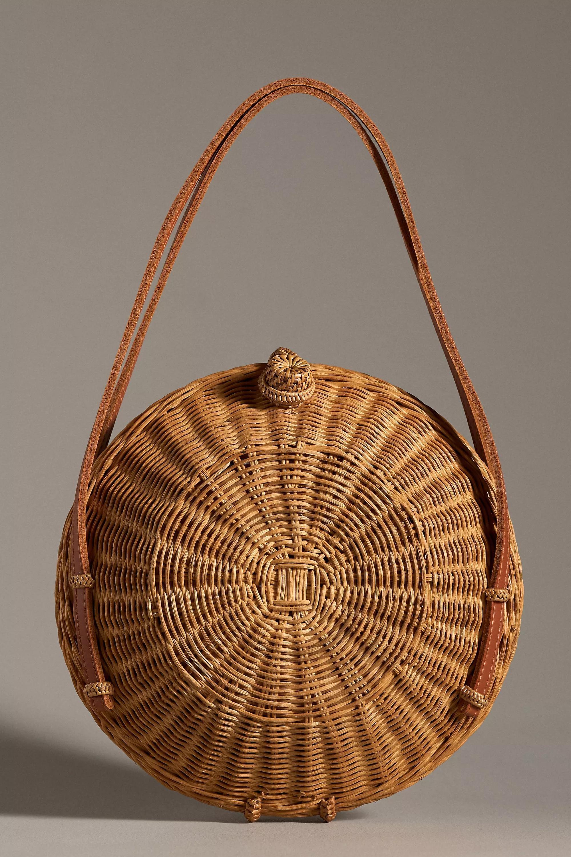 Woven Rattan Round Shoulder Bag, Brown, A501_0014, large image number 0