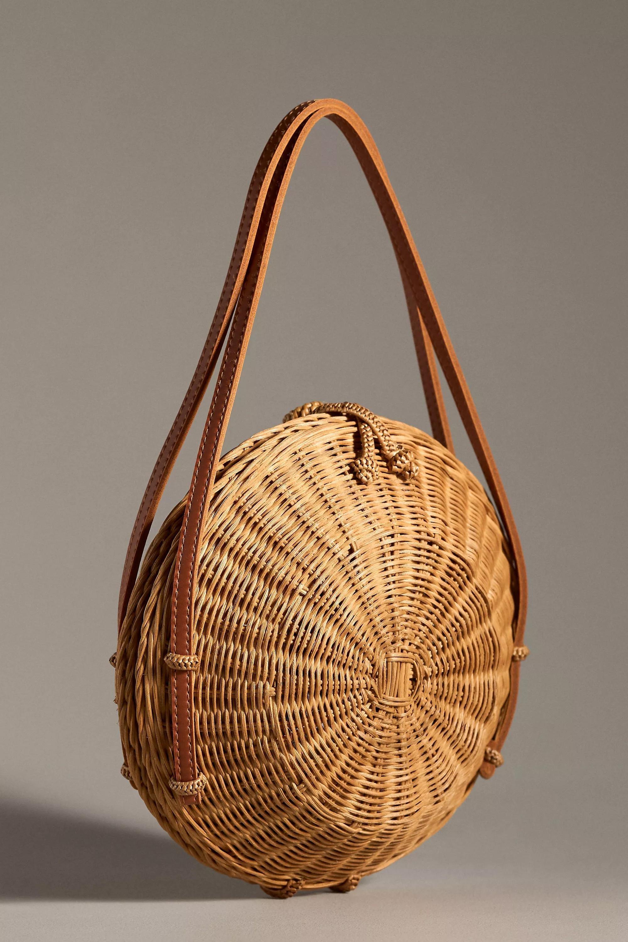 Woven Rattan Round Shoulder Bag, Brown, A501_0014, large image number 1