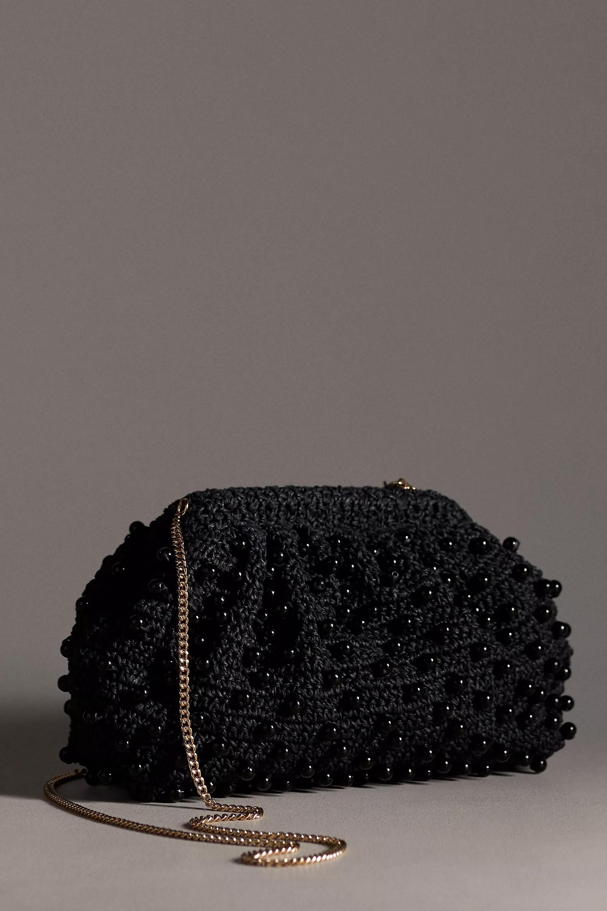 By Anthropologie Beaded Crochet Clutch, Black, A501_0001, large image number 0