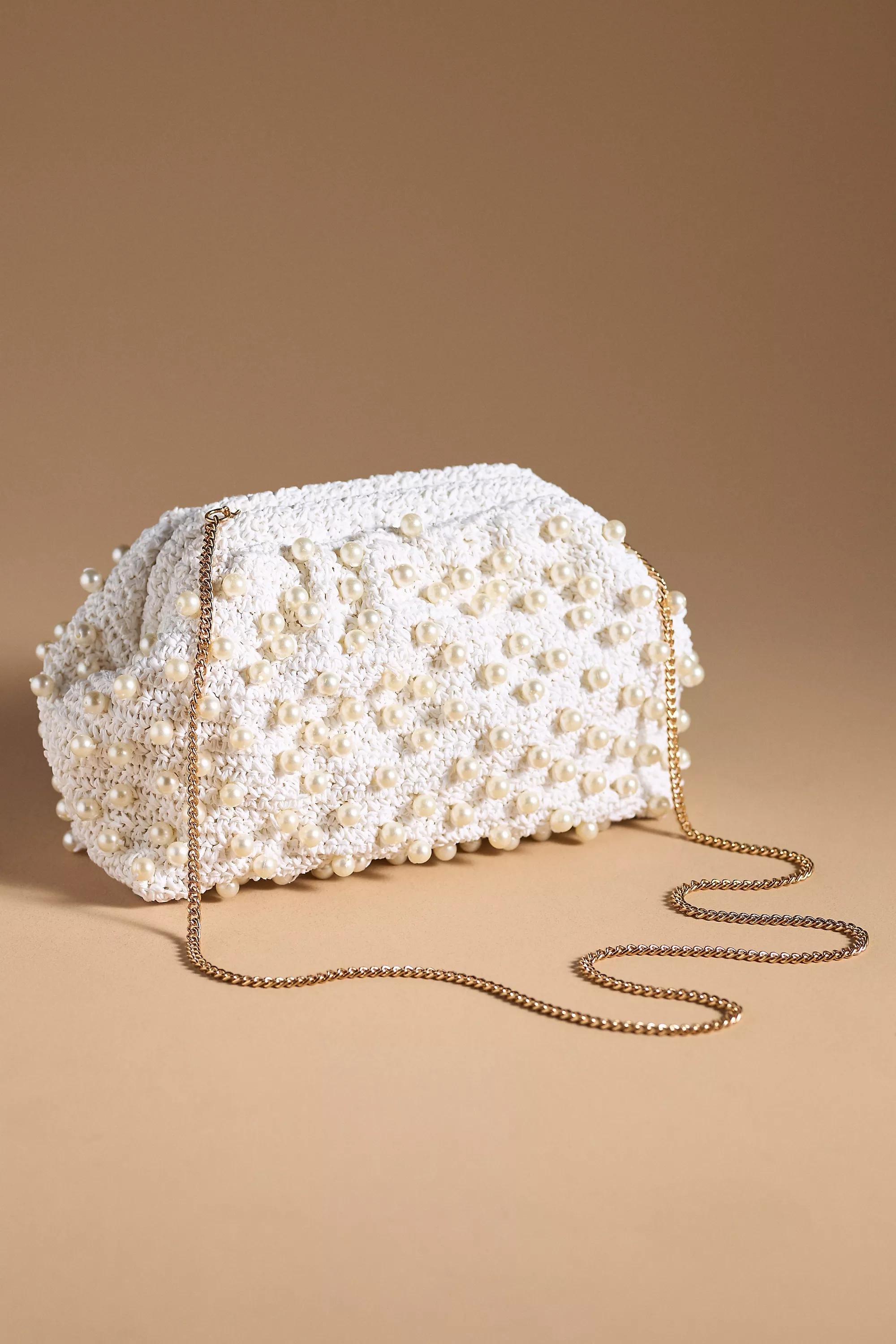 By Anthropologie Beaded Crochet Clutch, White, A501_0014, large image number 0