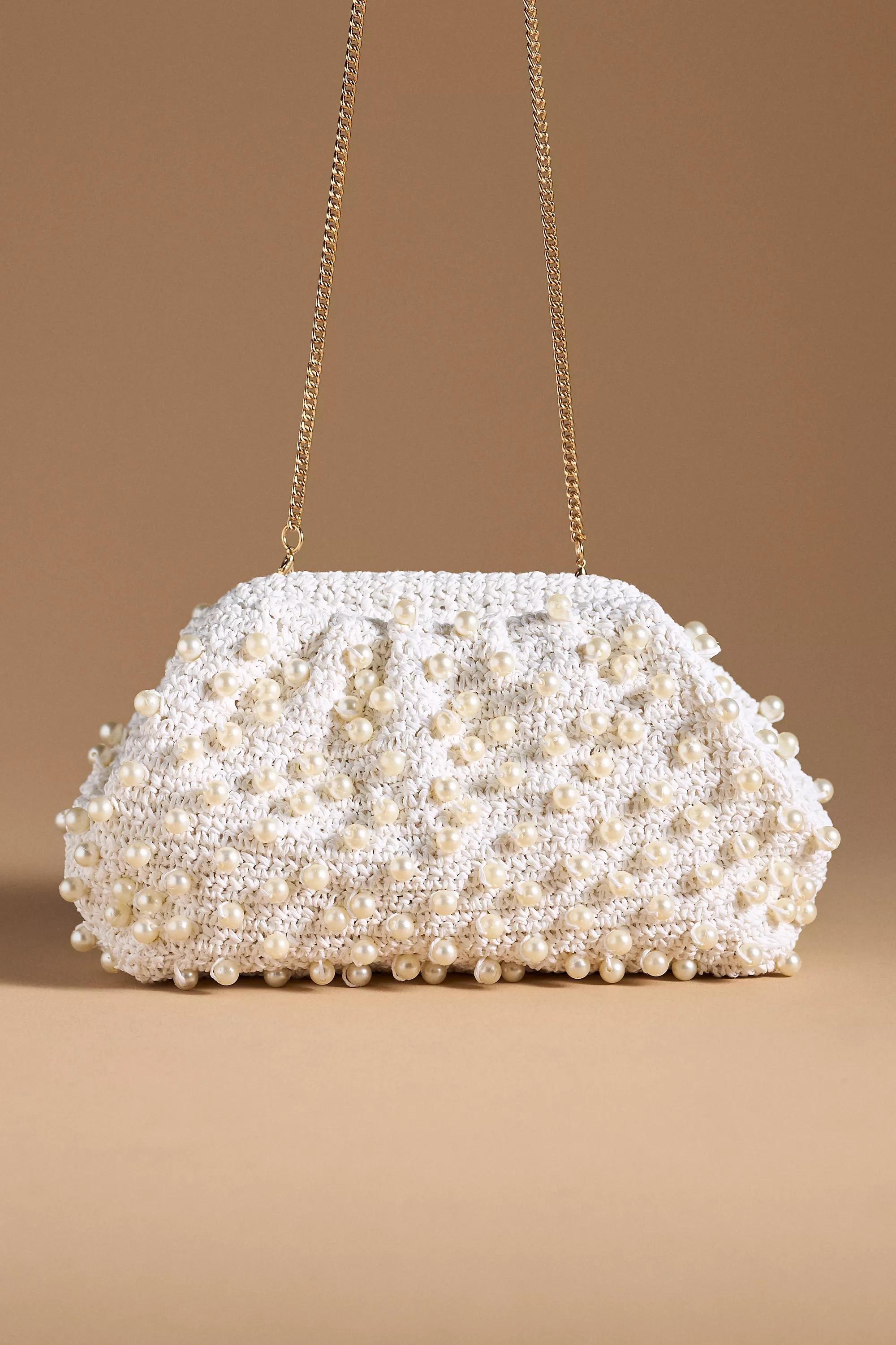 By Anthropologie Beaded Crochet Clutch, White, A501_0014, large image number 1